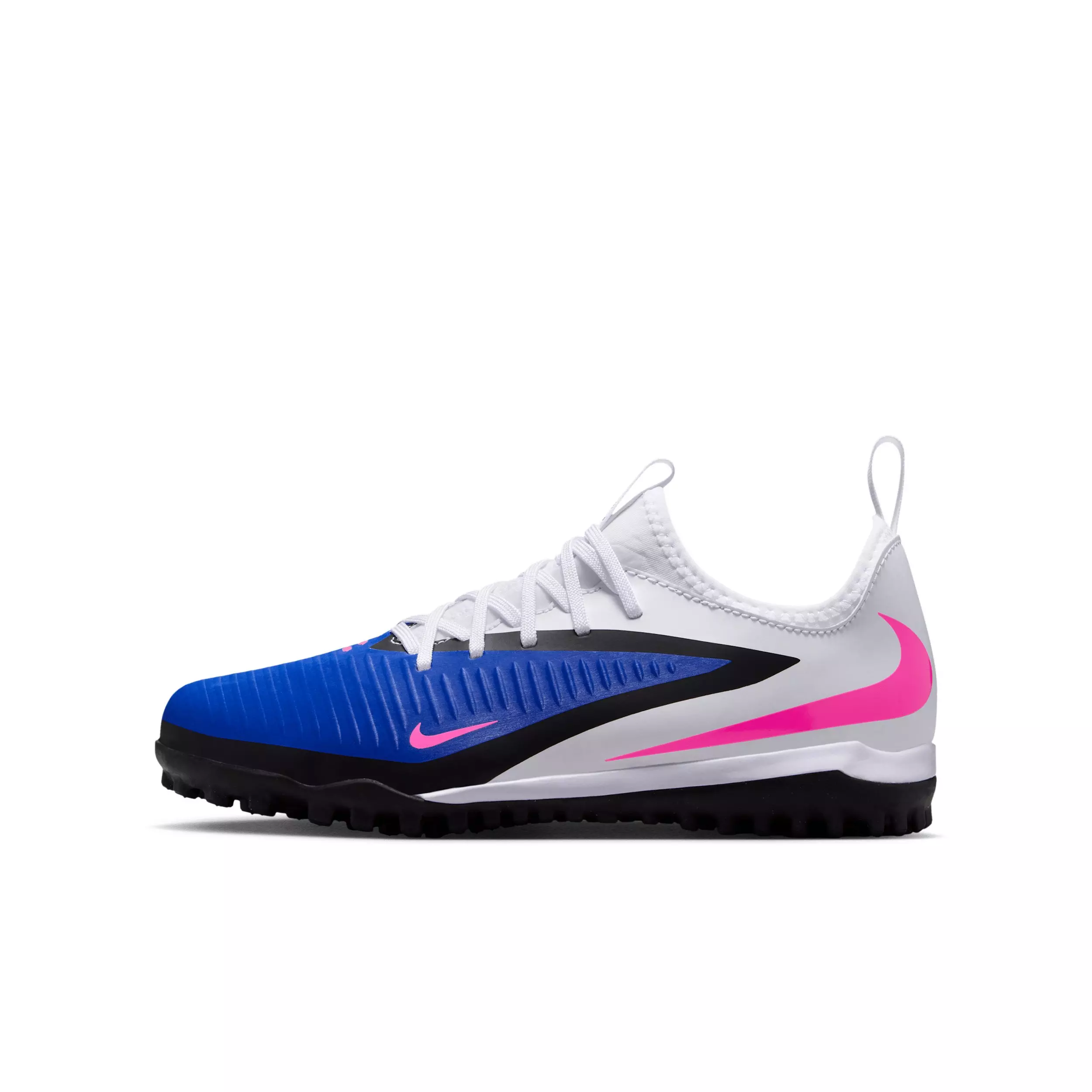 Nike Jr. Phantom 6 Low Academy Turf "Racer Blue/White/Pink Blast" Grade School Kids' Soccer Shoe - BLUE/WHITE/PINK