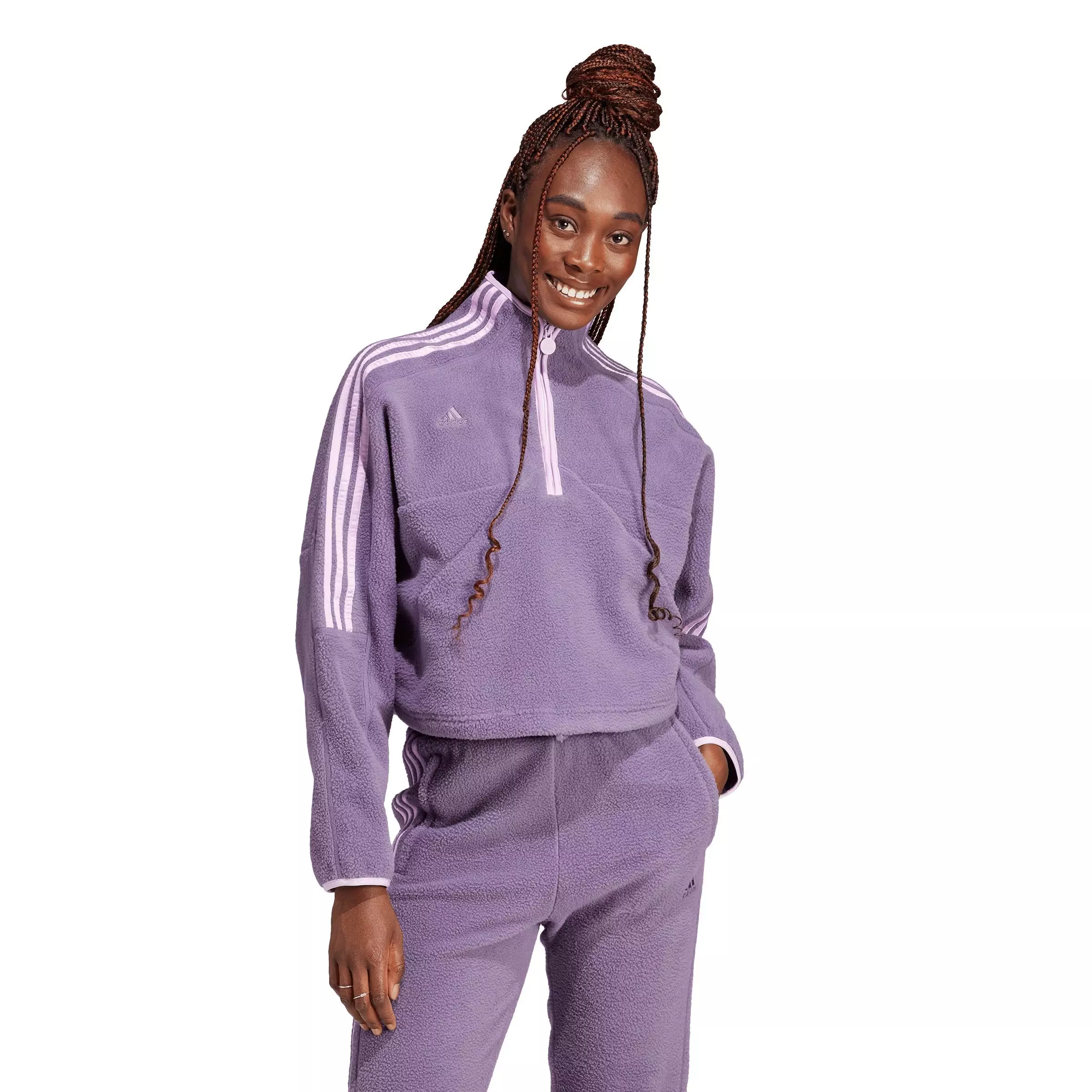 adidas Women's Tiro 1/2 Zip Fleece Sweatshirt - Purple - PURPLE