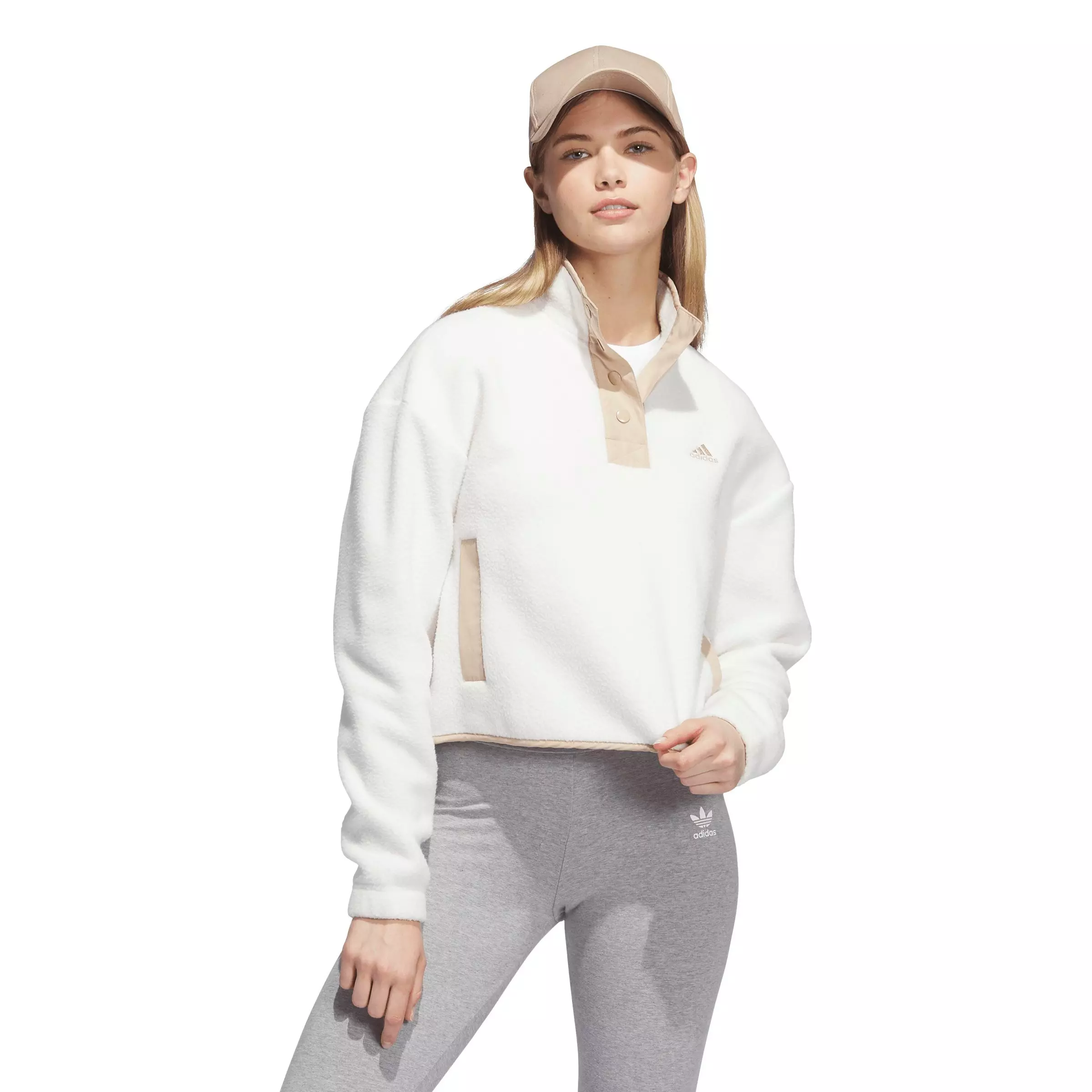 adidas Women's Sportswear Polar Fleece Pullover -White - WHITE