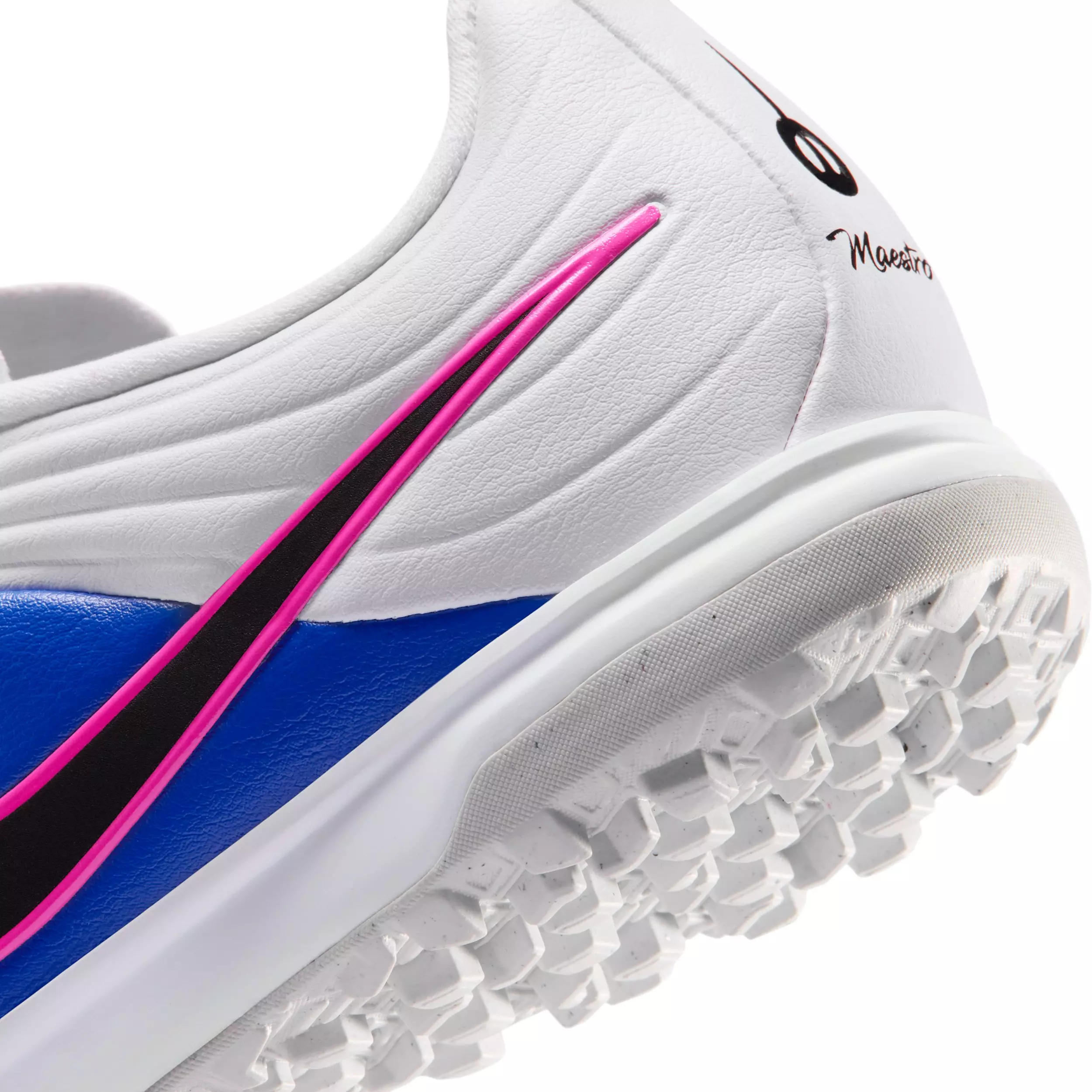 Nike Tiempo Maestro Academy "White/Racer Blue/Pink Blast" Grade School Kids' Soccer Cleat - WHITE/BLUE/PINK/BLACK