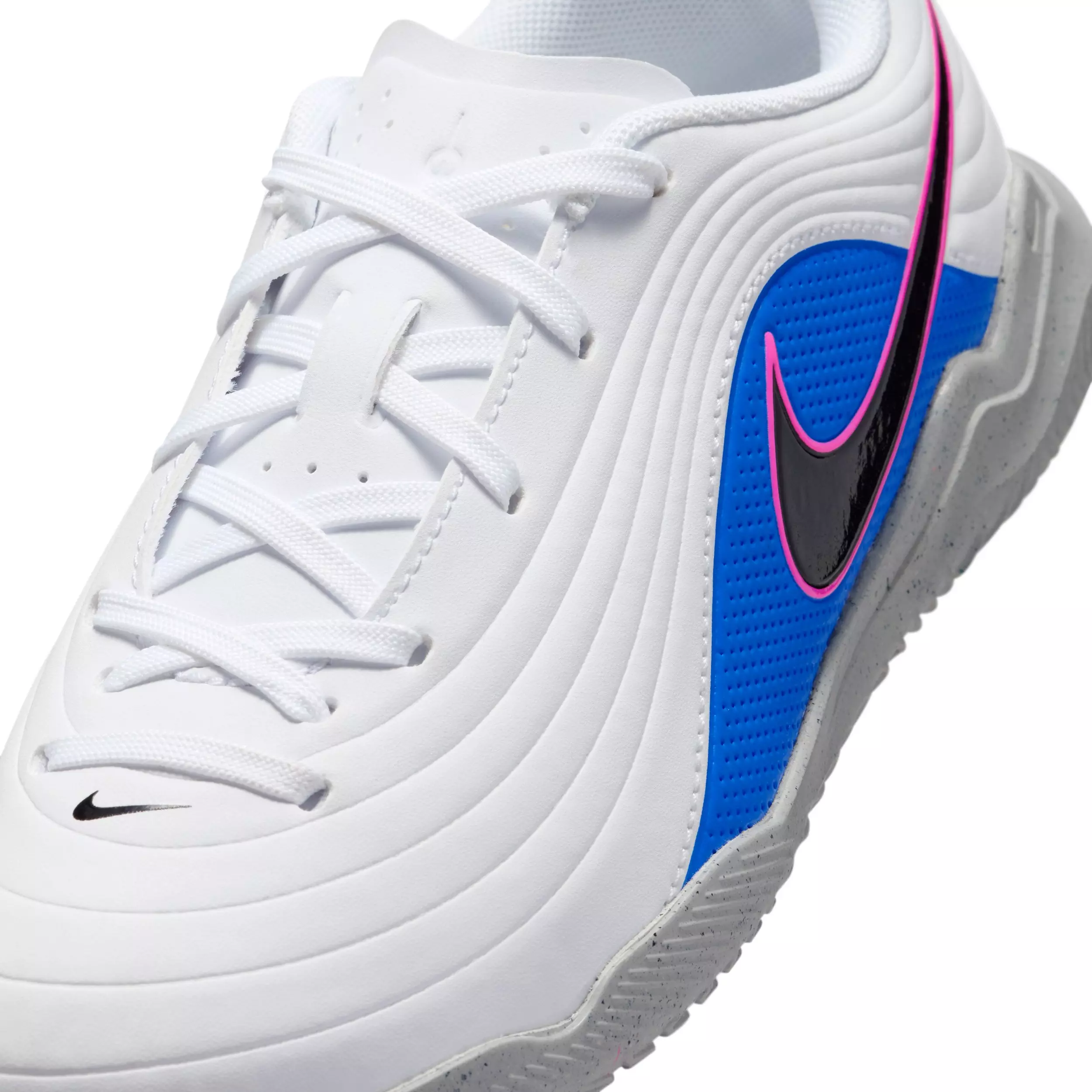 Nike Tiempo Maestro Club "White/Racer Blue/Pink Blast/Black" Grade School Kids' Soccer Cleat - WHITE/BLUE/PINK/BLACK