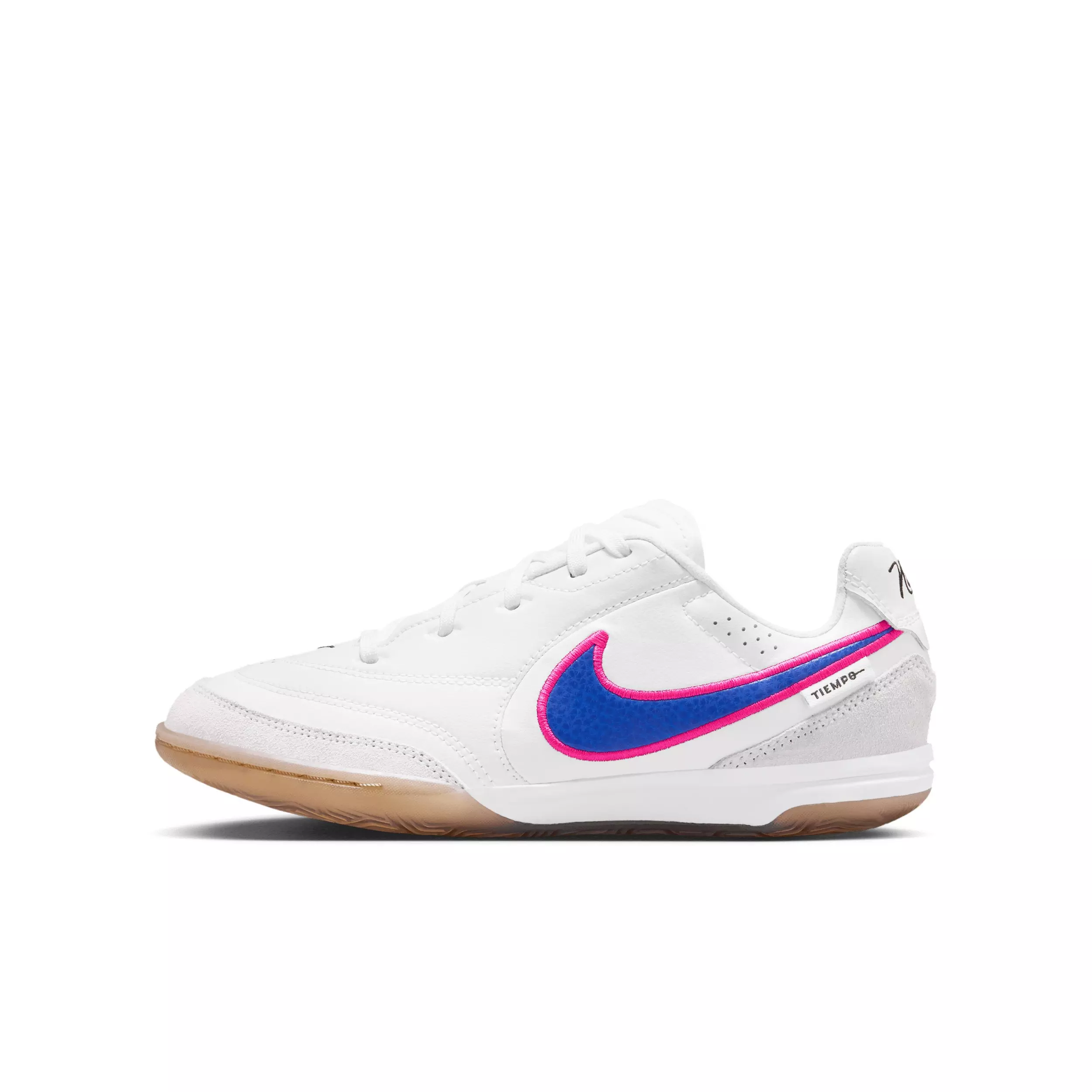 Nike Tiempo Streetgato "White/Pink Blast/Racer Blue" Grade School Kids' Soccer Cleat - WHITE/PINK/BLUE