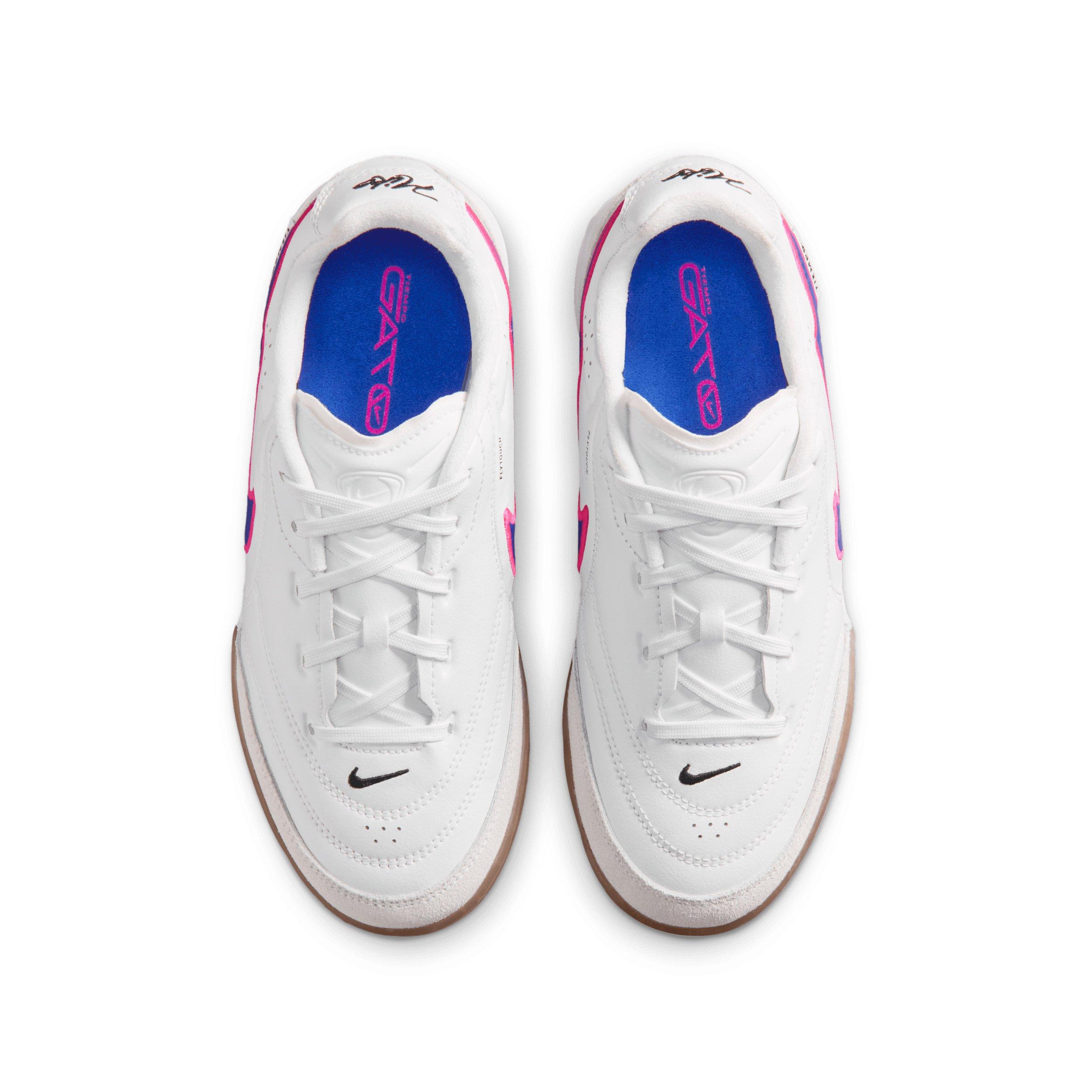 Nike Tiempo Streetgato "White/Pink Blast/Racer Blue" Grade School Kids' Soccer Cleat - WHITE/PINK/BLUE Thumbnail View 4