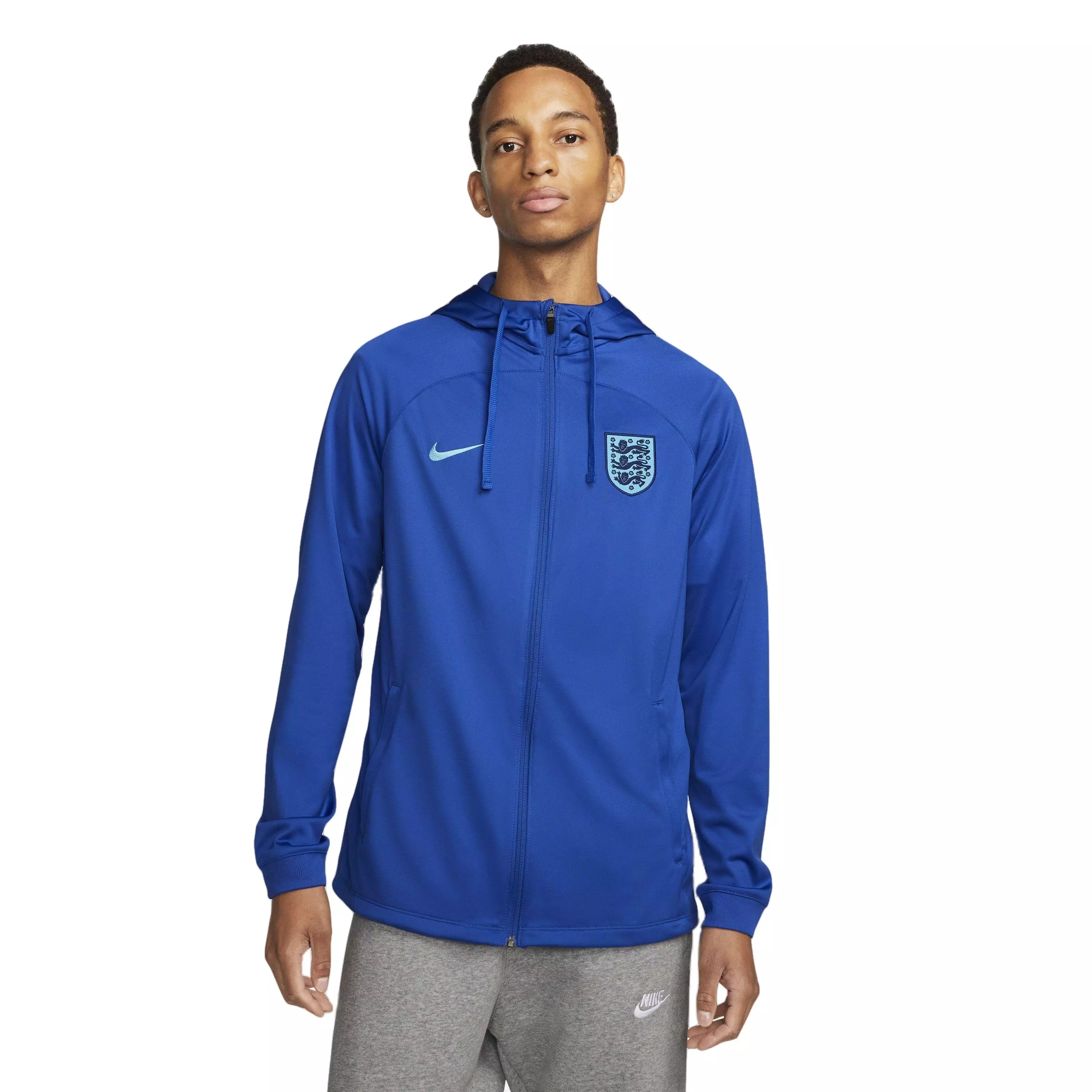 Nike Men's England Strike Dri-FIT Hooded Soccer Tracksuit Jacket-Blue - BLUE