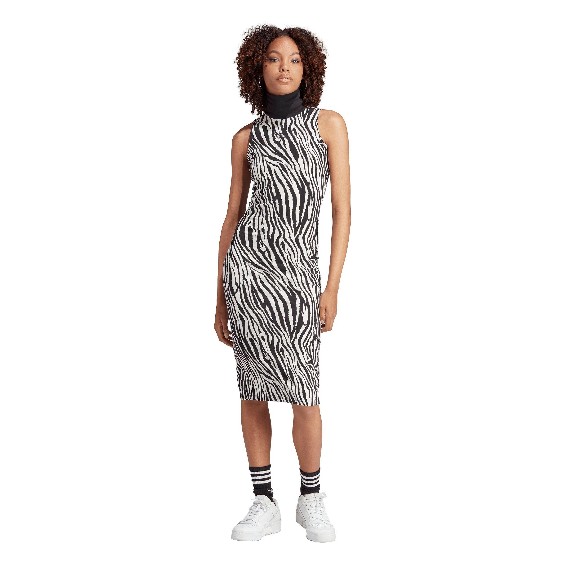 adidas Women's Originals All Over Zebra Print Dress - White/Black - WHITE/BLACK Thumbnail View 1