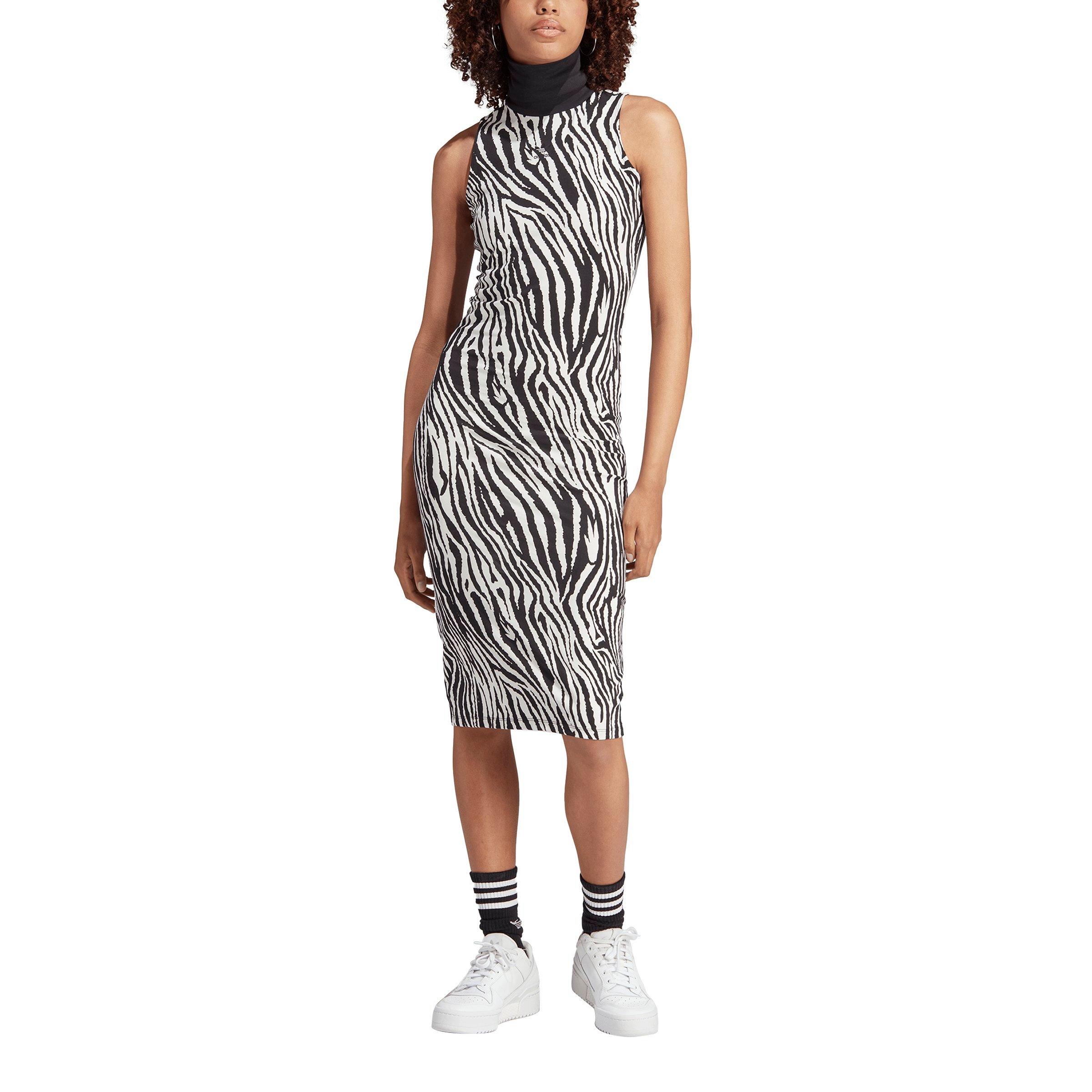 adidas Women's Originals All Over Zebra Print Dress - White/Black - WHITE/BLACK Thumbnail View 5