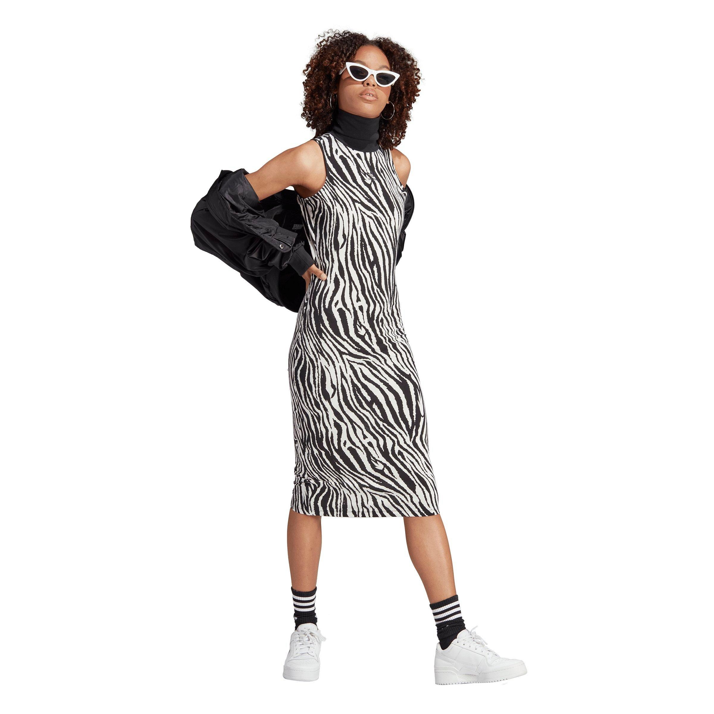 adidas Women's Originals All Over Zebra Print Dress - White/Black - WHITE/BLACK Thumbnail View 6