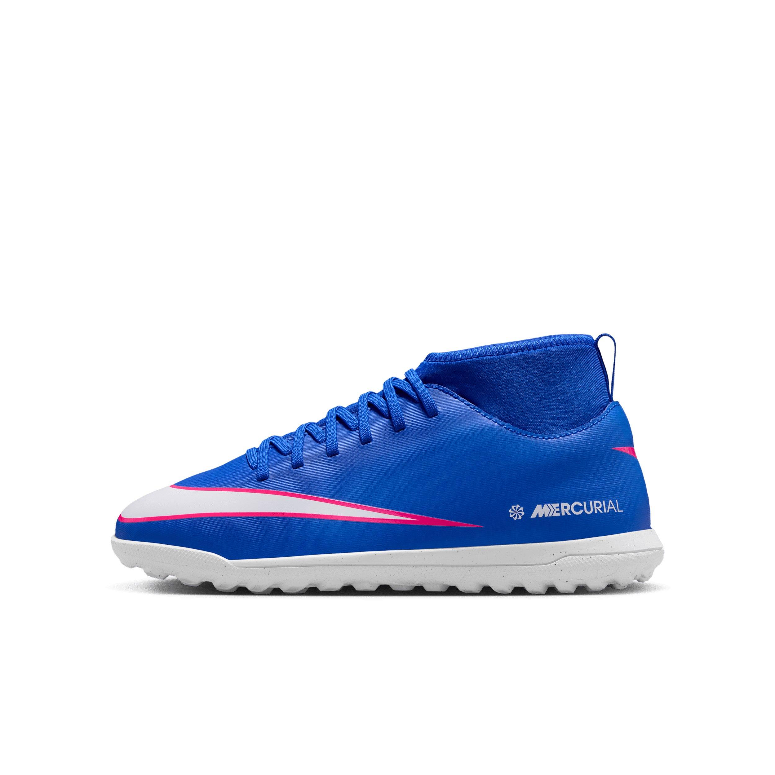 Nike Jr. Mercurial Superfly 10 Club Turf "Racer Blue/White" Grade School Kids' Soccer Shoe - BLUE/WHITE Thumbnail View 2