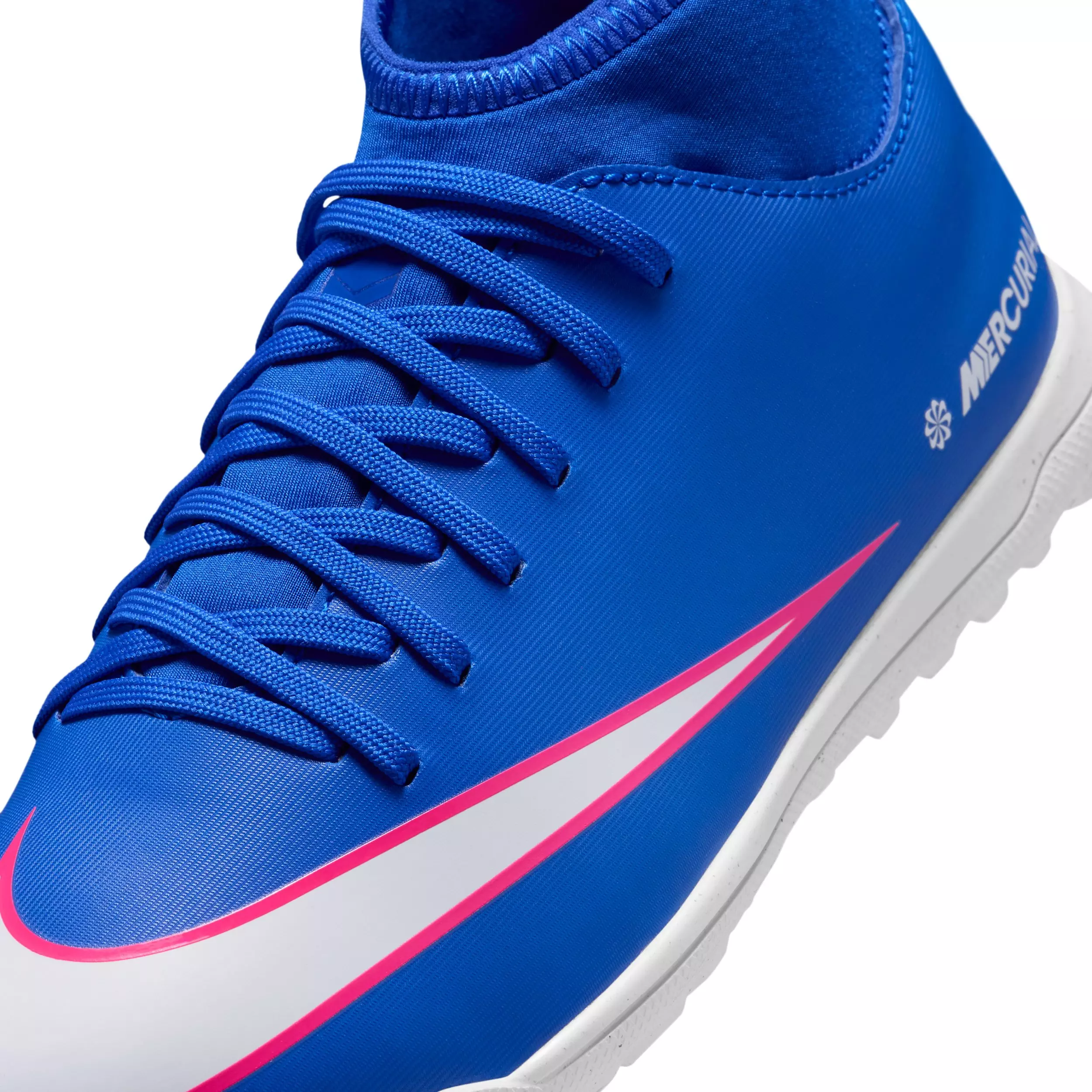 Nike Jr. Mercurial Superfly 10 Club Turf "Racer Blue/White" Grade School Kids' Soccer Shoe - BLUE/WHITE