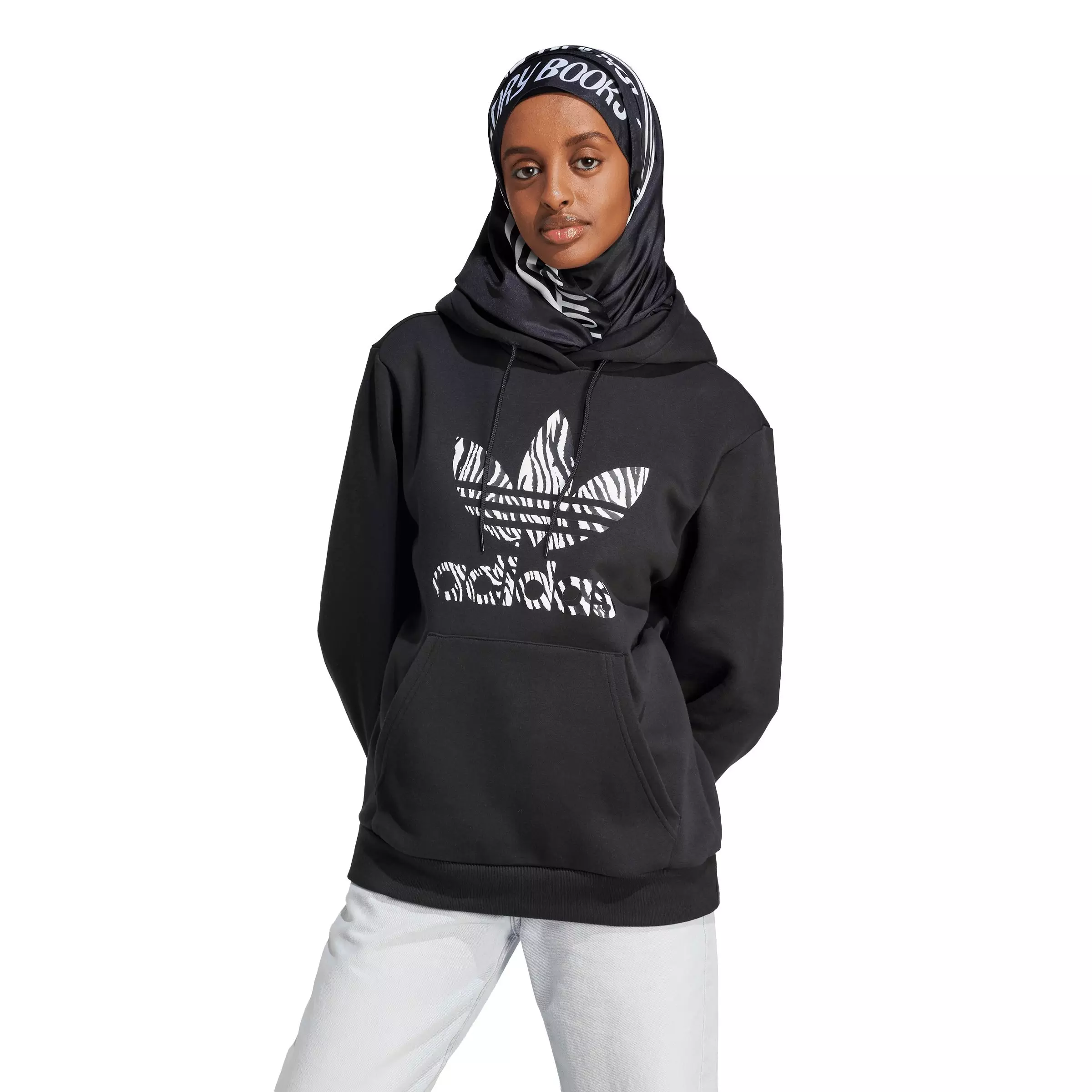 adidas Women's Originals Zebra Animal Print Infill Hoodie - Black - BLACK