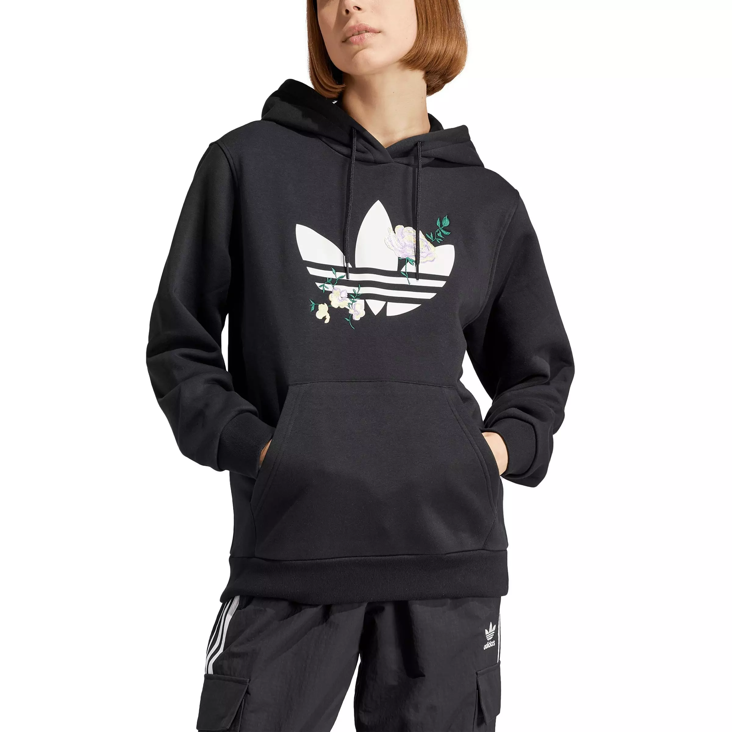 adidas Women's Originals Flower Embroidery Hoodie - Black - BLACK