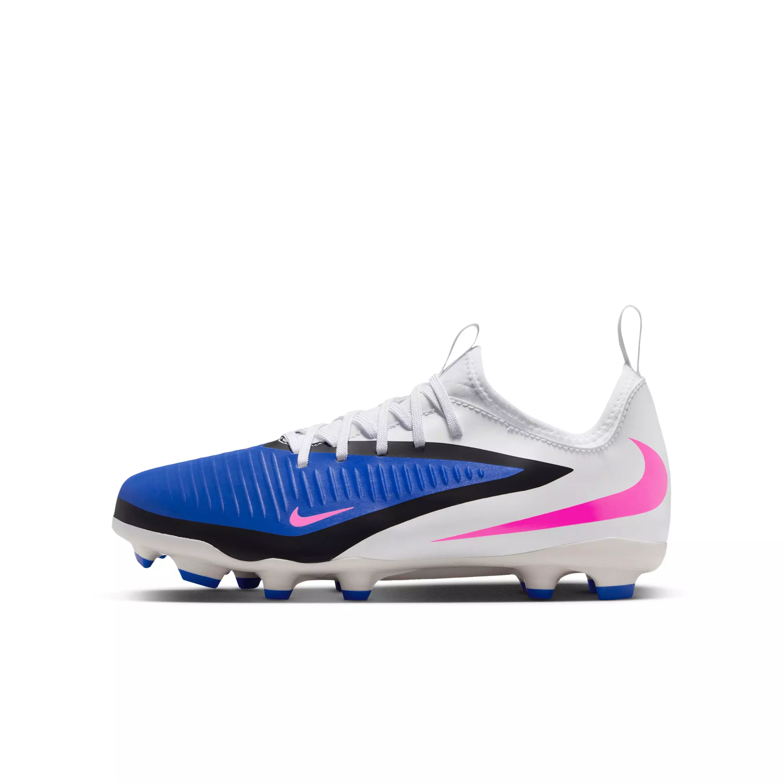 Nike Jr. Phantom 6 Low Academy MG "Racer Blue/White/Pink Blast" Grade School Kids' Soccer Cleat - BLUE/WHITE/PINK