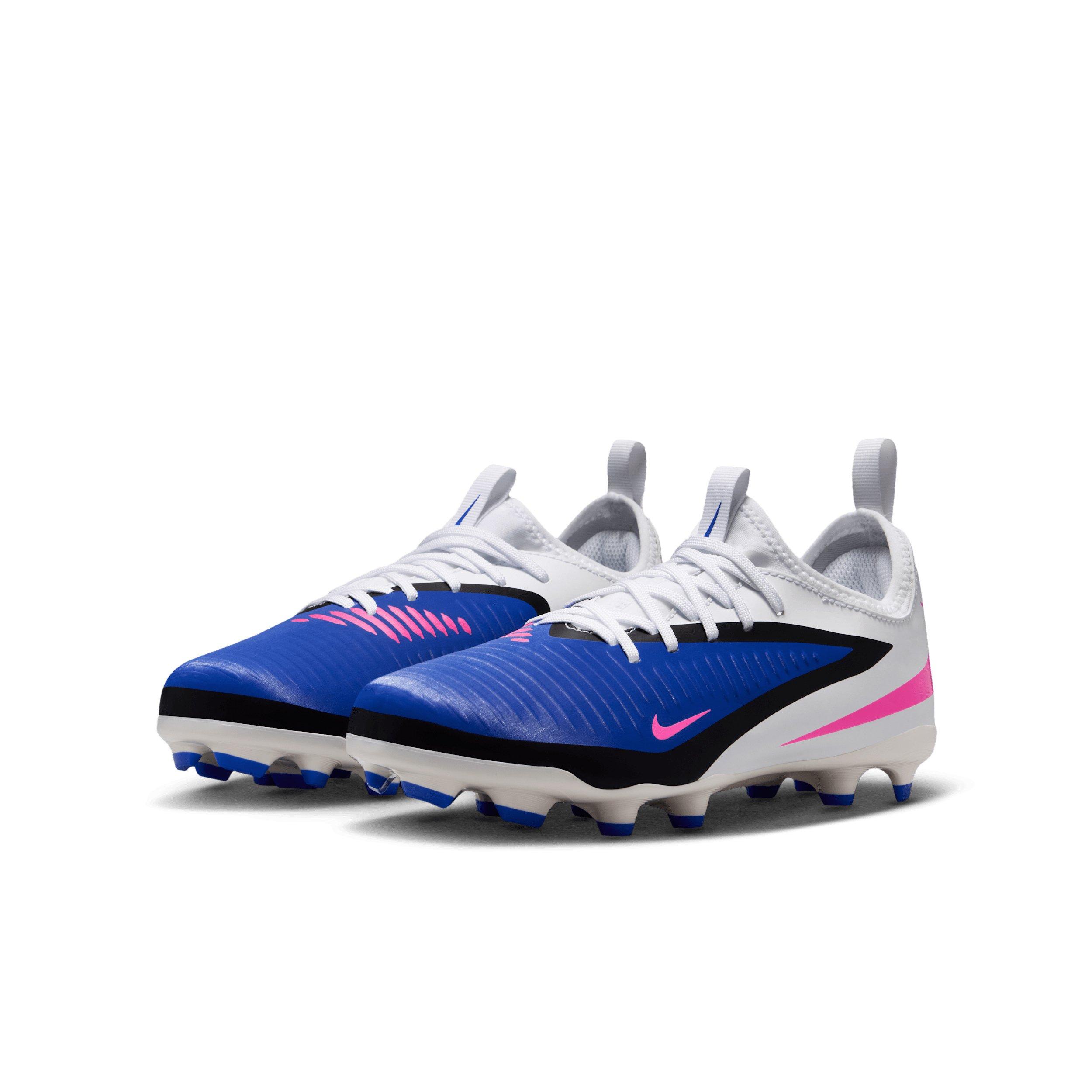 Nike Jr. Phantom 6 Low Academy MG "Racer Blue/White/Pink Blast" Grade School Kids' Soccer Cleat - BLUE/WHITE/PINK Thumbnail View 3