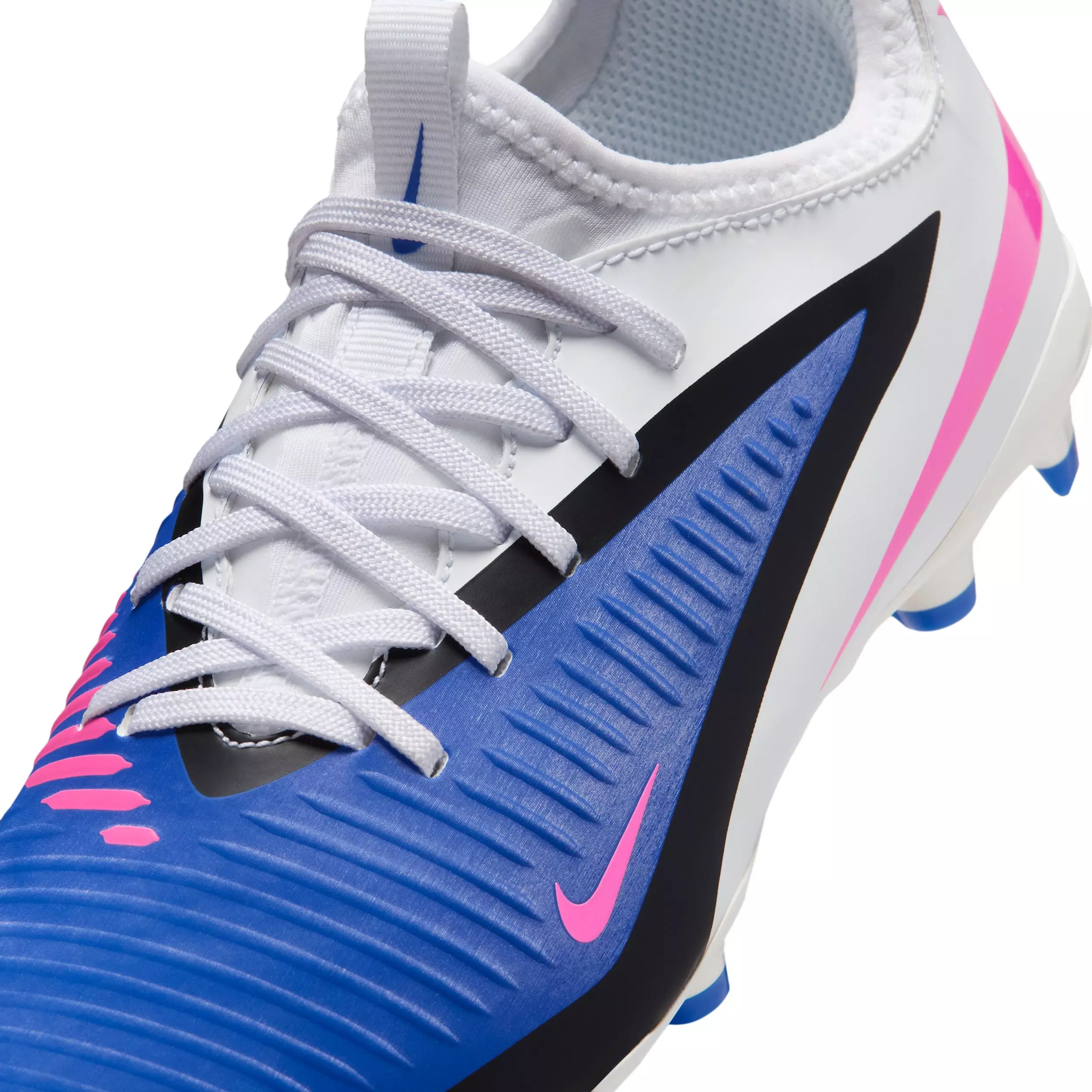 Nike Jr. Phantom 6 Low Academy MG "Racer Blue/White/Pink Blast" Grade School Kids' Soccer Cleat - BLUE/WHITE/PINK