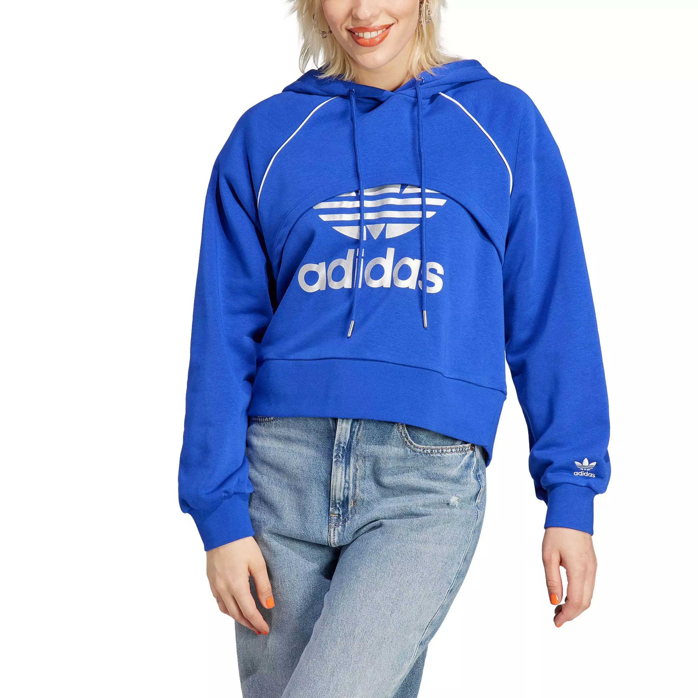 adidas Women's Originals Big Trefoil Logo Versatile Hoodie - Blue - BLUE