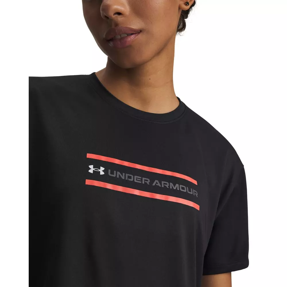 Under Armour Women's Tech Branded Cropped Short Sleeve - Black/Red/White - BLACK/RED/WHITE