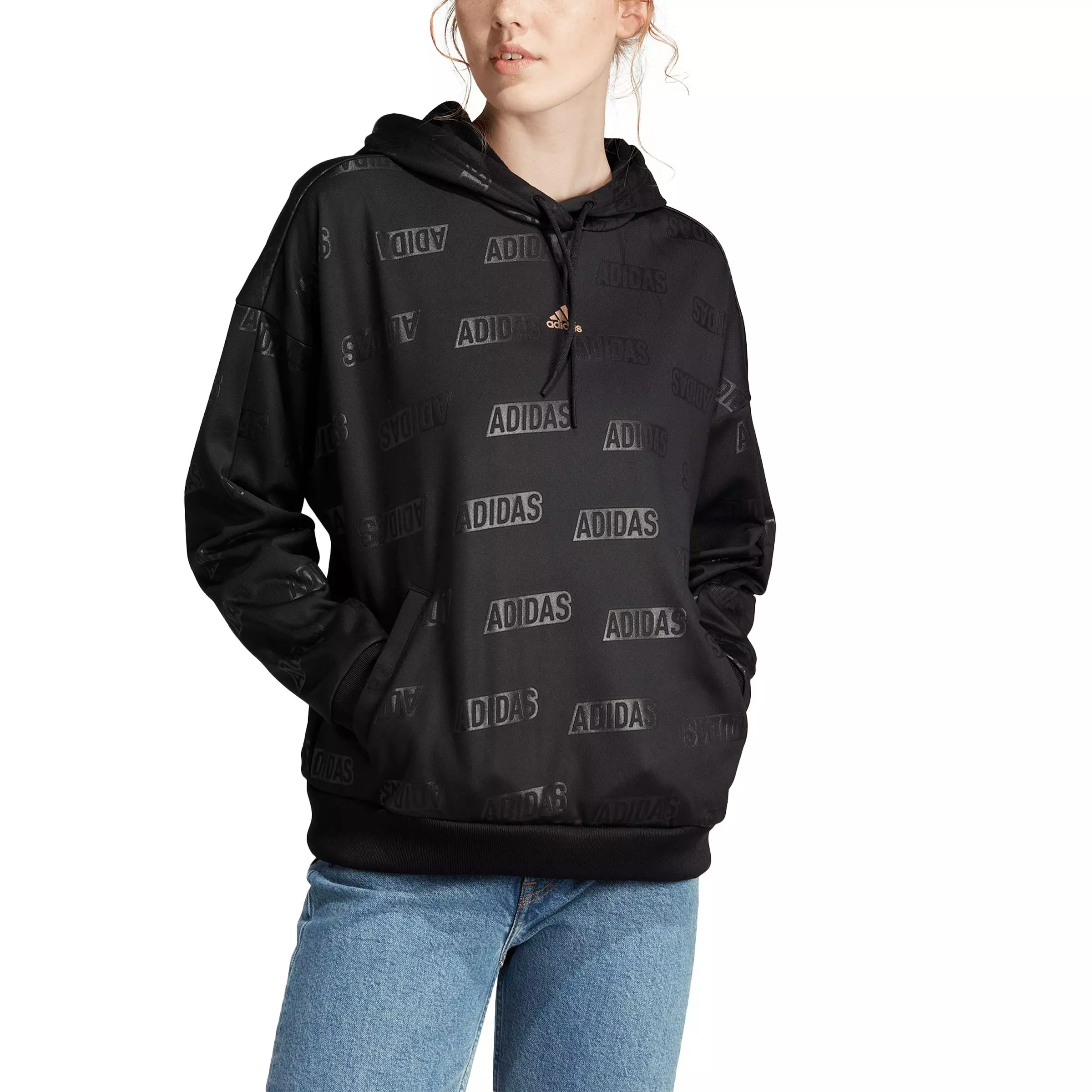 adidas Women's Embossed Monogram Fleece Hoodie - Black - BLACK