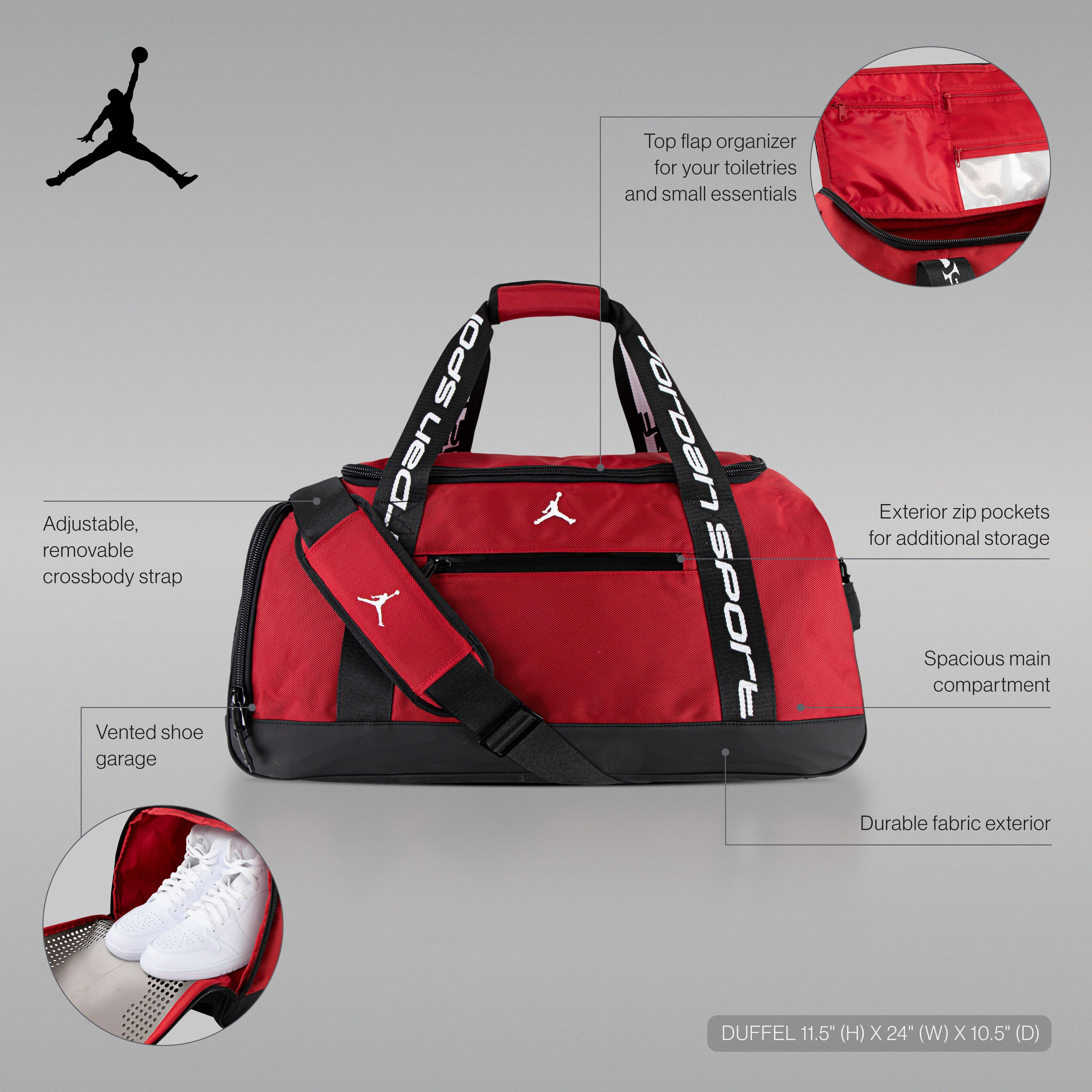 Jordan Sport Duffle Bag Red - 11x24x10 Travel Bag | Hibbett