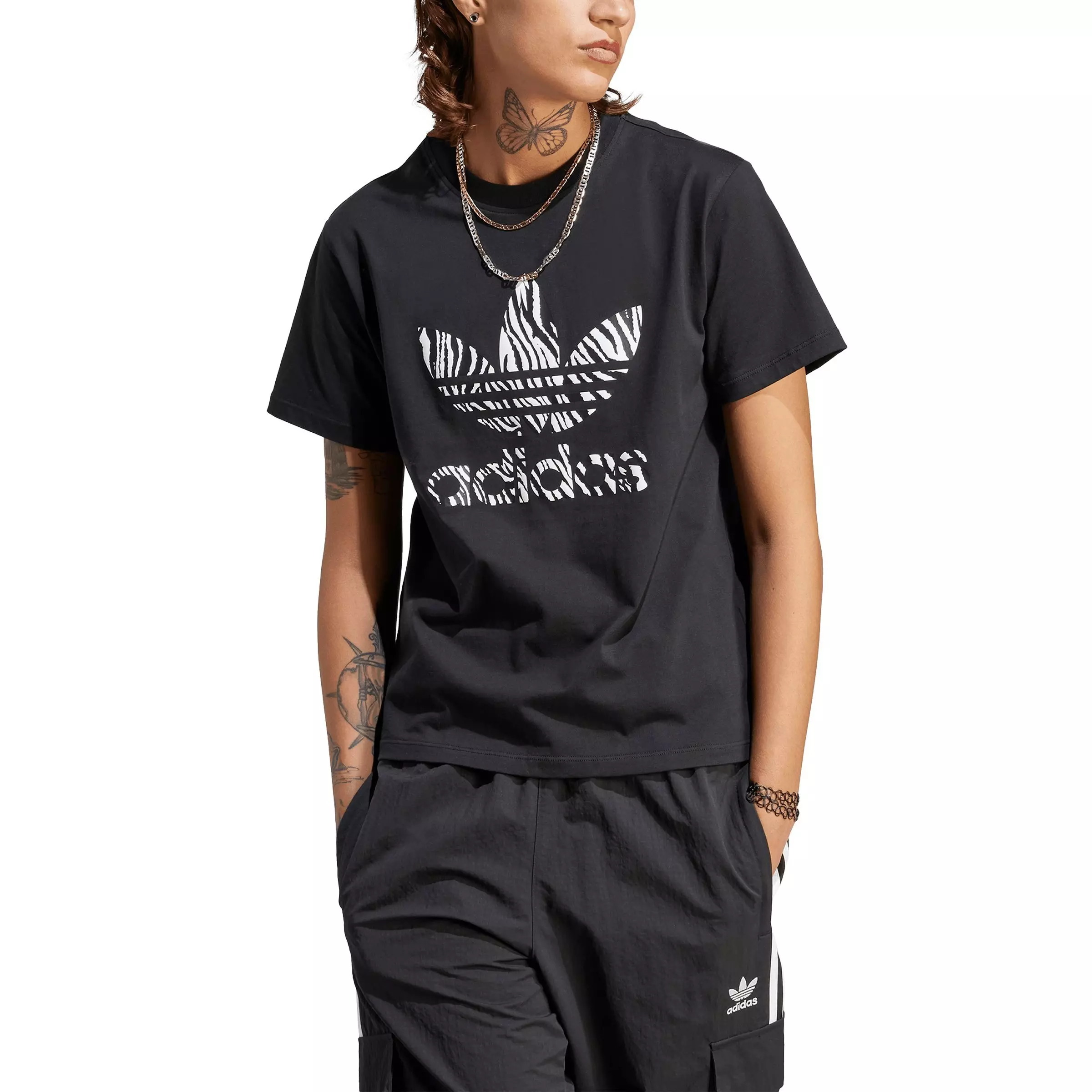 adidas Women's Originals Zebra Animal Print Infill Tee - Black/White - BLACK/WHITE