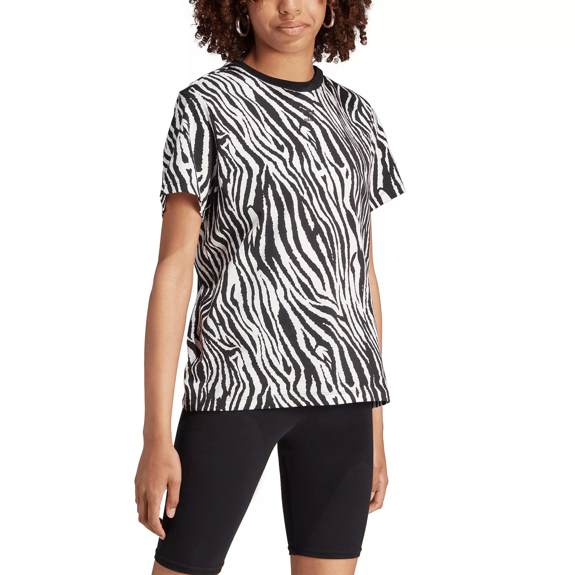 adidas Women's Originals All Over Zebra Animal Print Tee - White/Black - WHITE/BLACK