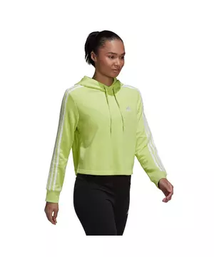 absolutte virksomhed trompet adidas Women's Essentials 3-Stripes Cropped Hoodie-Lime