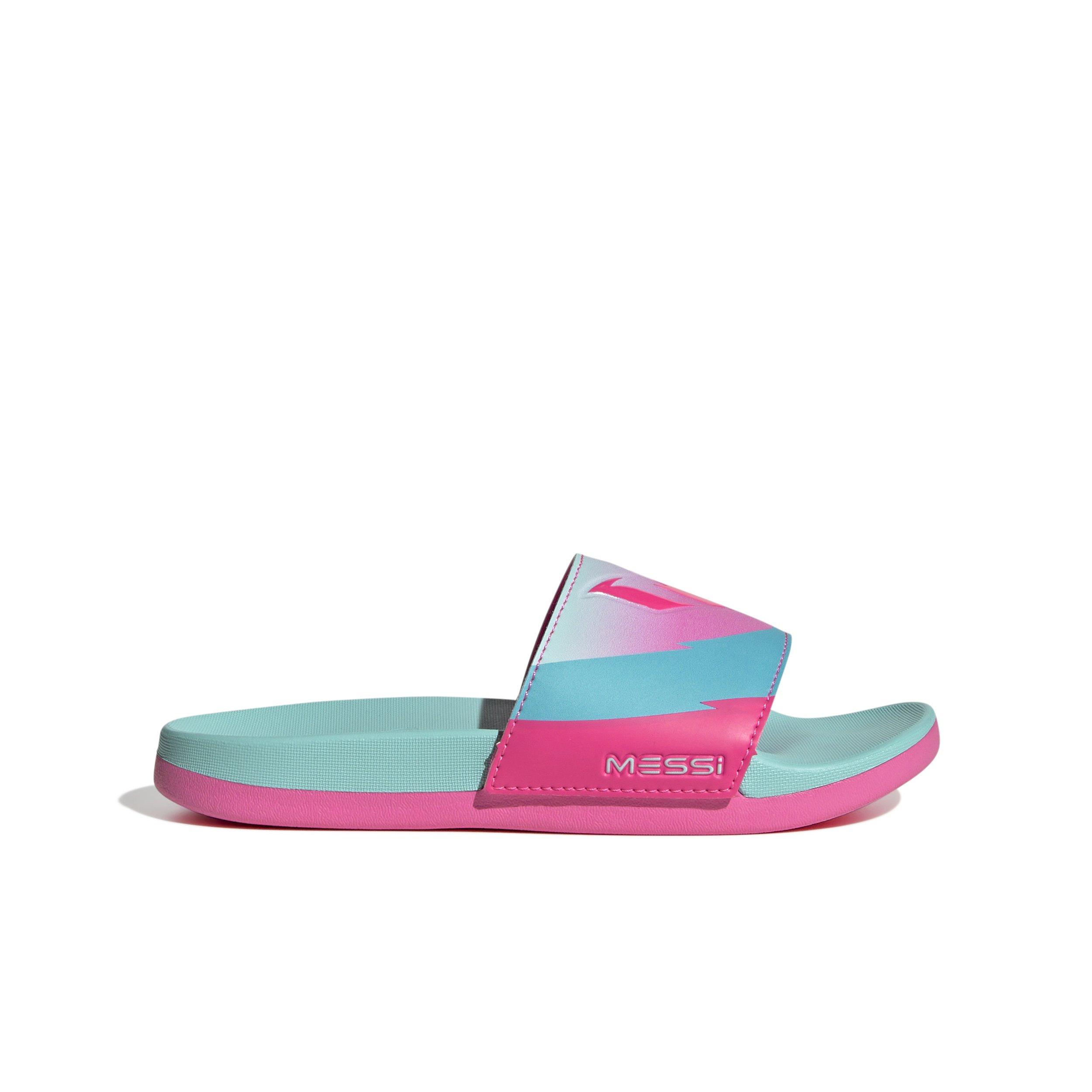 adidas Adilette Comfort Messi "Flash Aqua/Lucid Pink/Lucid Cyan" Preschool Kids' Slide - BLUE/PINK Thumbnail View 1