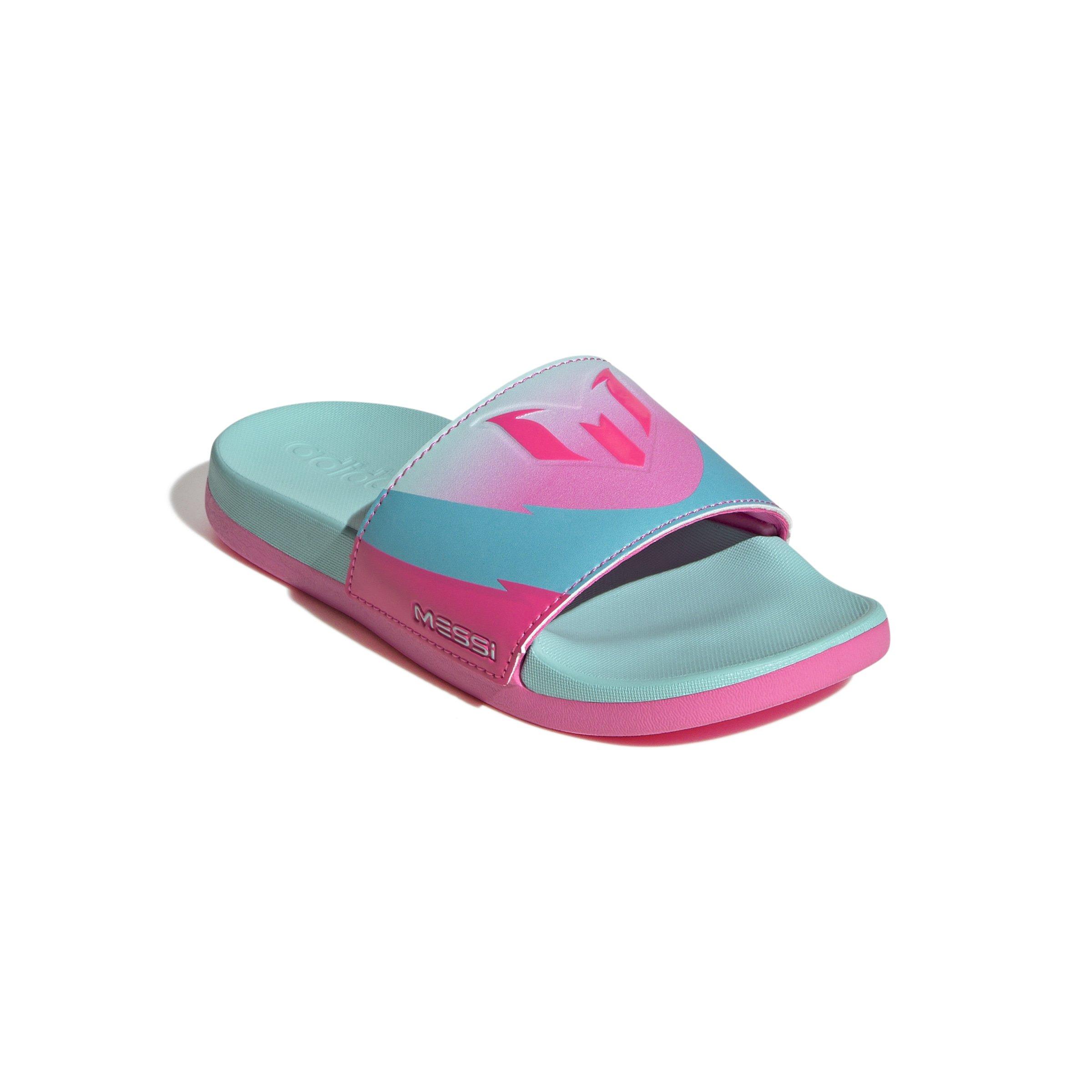 adidas Adilette Comfort Messi "Flash Aqua/Lucid Pink/Lucid Cyan" Preschool Kids' Slide - BLUE/PINK Thumbnail View 3
