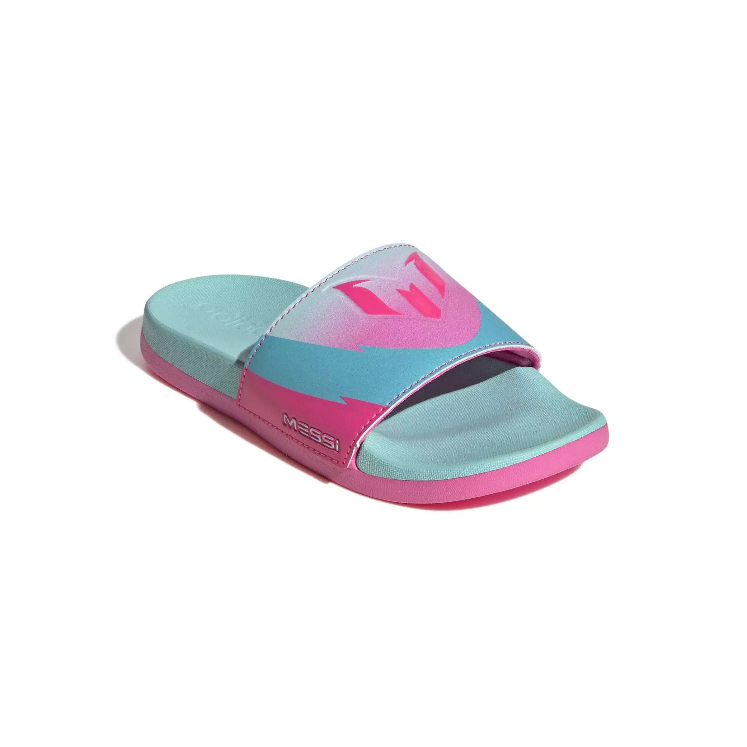 adidas Adilette Comfort Messi "Flash Aqua/Lucid Pink/Lucid Cyan" Preschool Kids' Slide - BLUE/PINK