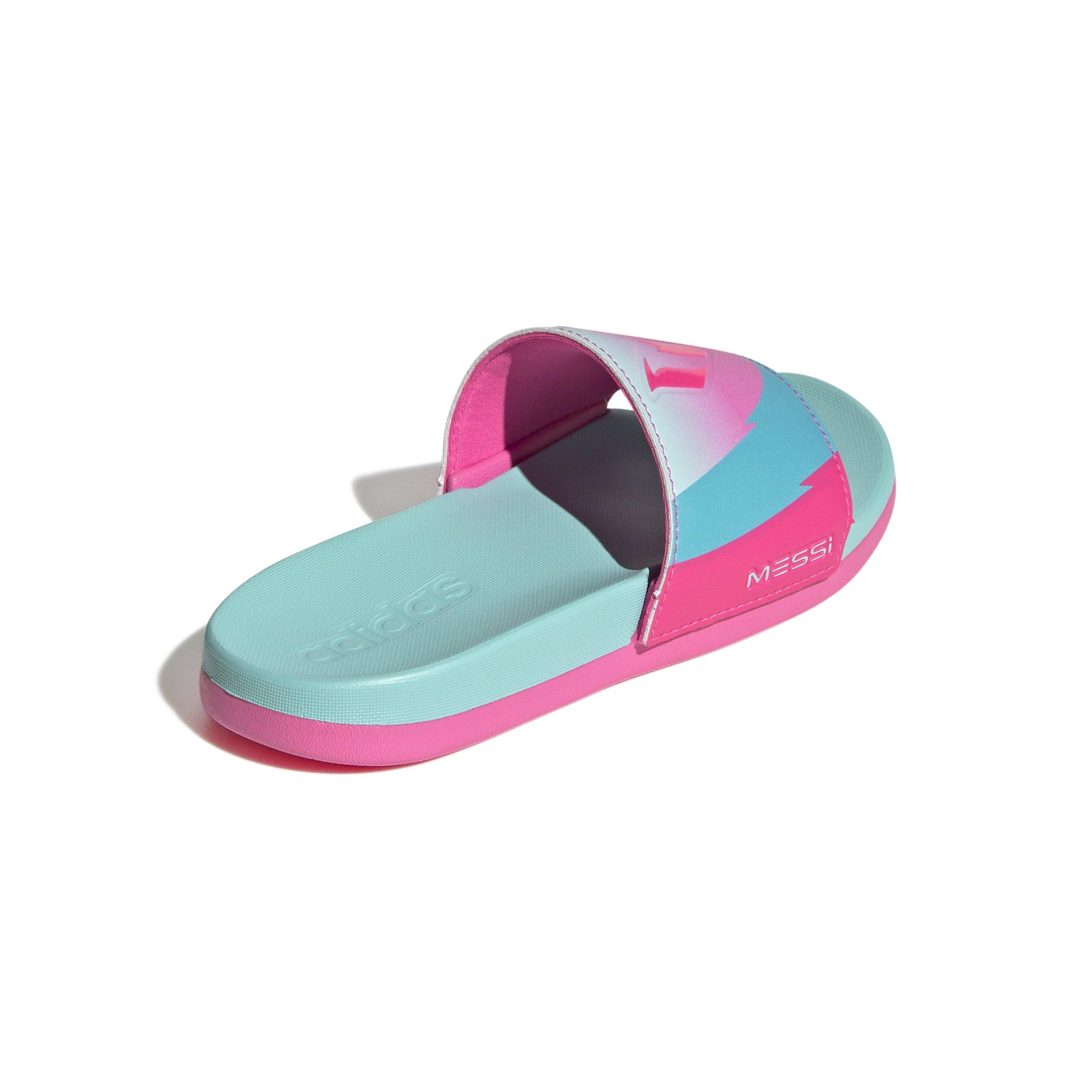 adidas Adilette Comfort Messi "Flash Aqua/Lucid Pink/Lucid Cyan" Preschool Kids' Slide - BLUE/PINK Thumbnail View 4