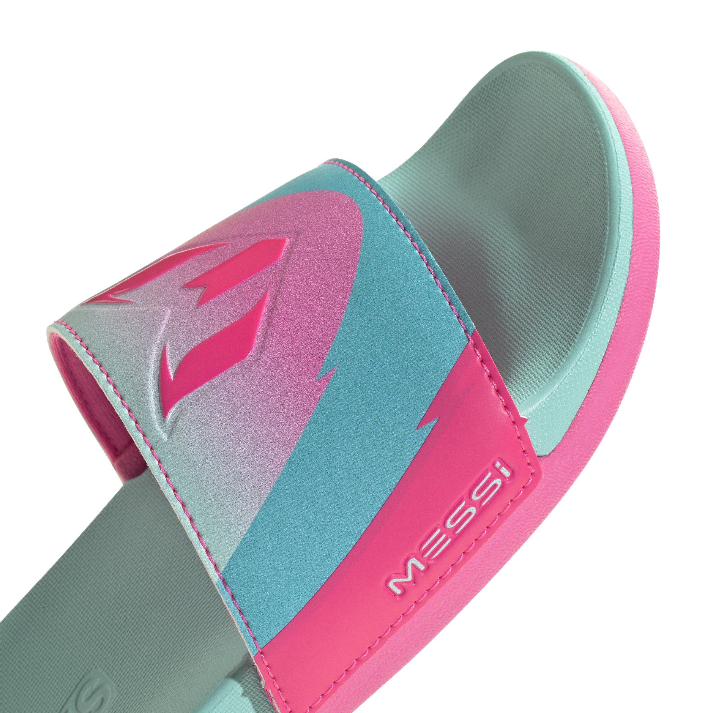 adidas Adilette Comfort Messi "Flash Aqua/Lucid Pink/Lucid Cyan" Preschool Kids' Slide - BLUE/PINK Thumbnail View 5