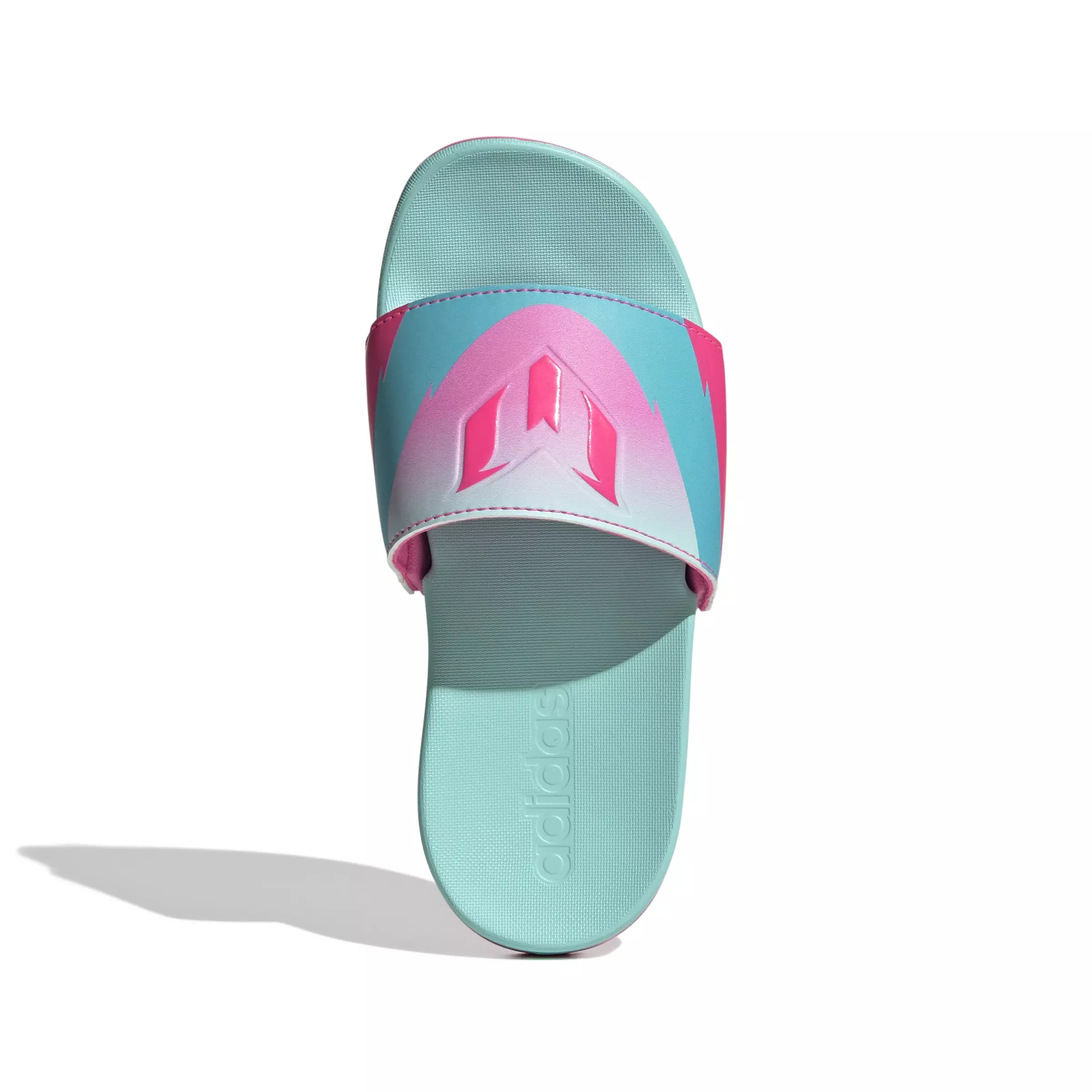 adidas Adilette Comfort Messi "Flash Aqua/Lucid Pink/Lucid Cyan" Preschool Kids' Slide - BLUE/PINK
