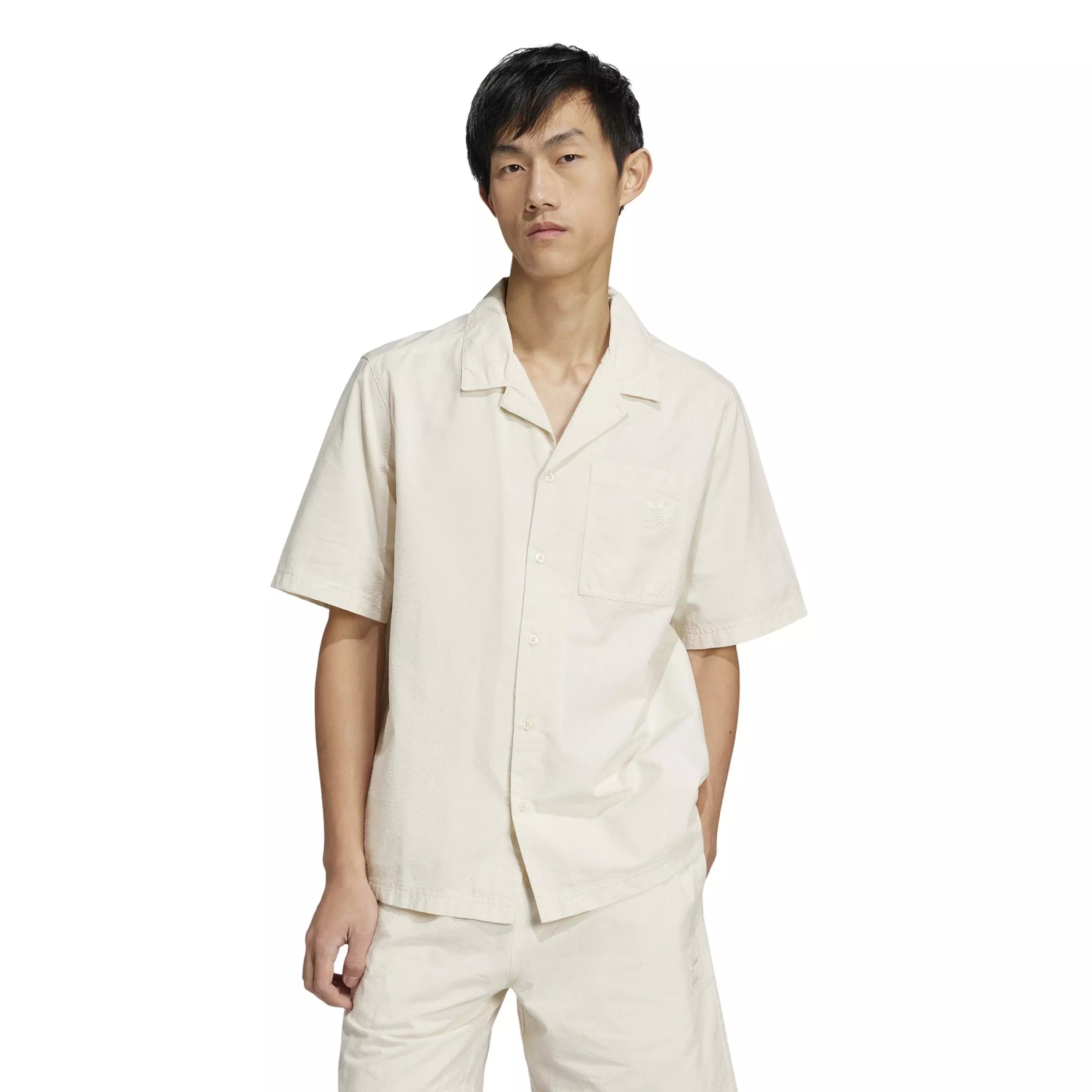 adidas Originals Men's Essentials Seersucker Short Sleeve Shirt -White - WHITE