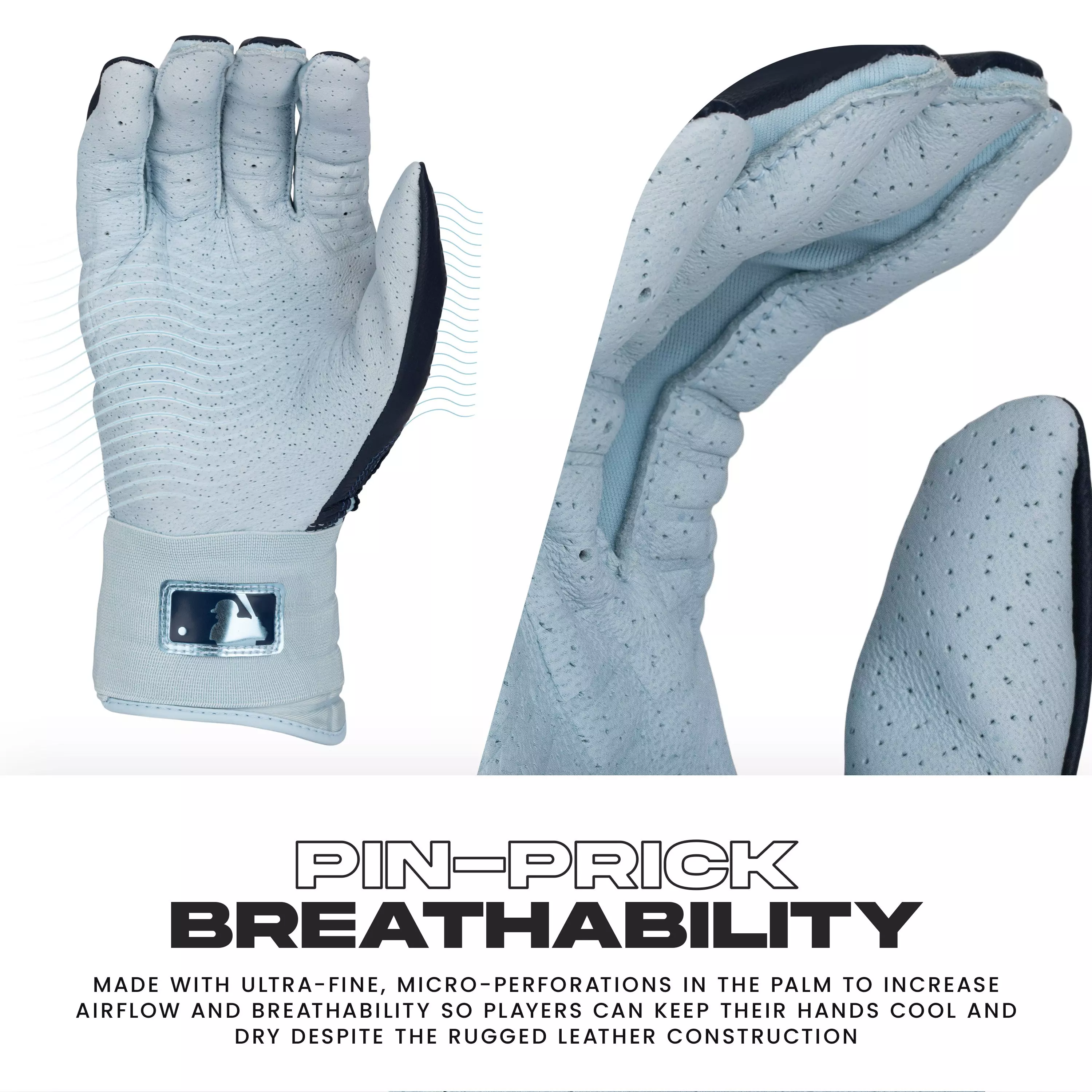 Franklin Sports Adults' MLB Powerstrap Batting Gloves - Artic - ARTIC