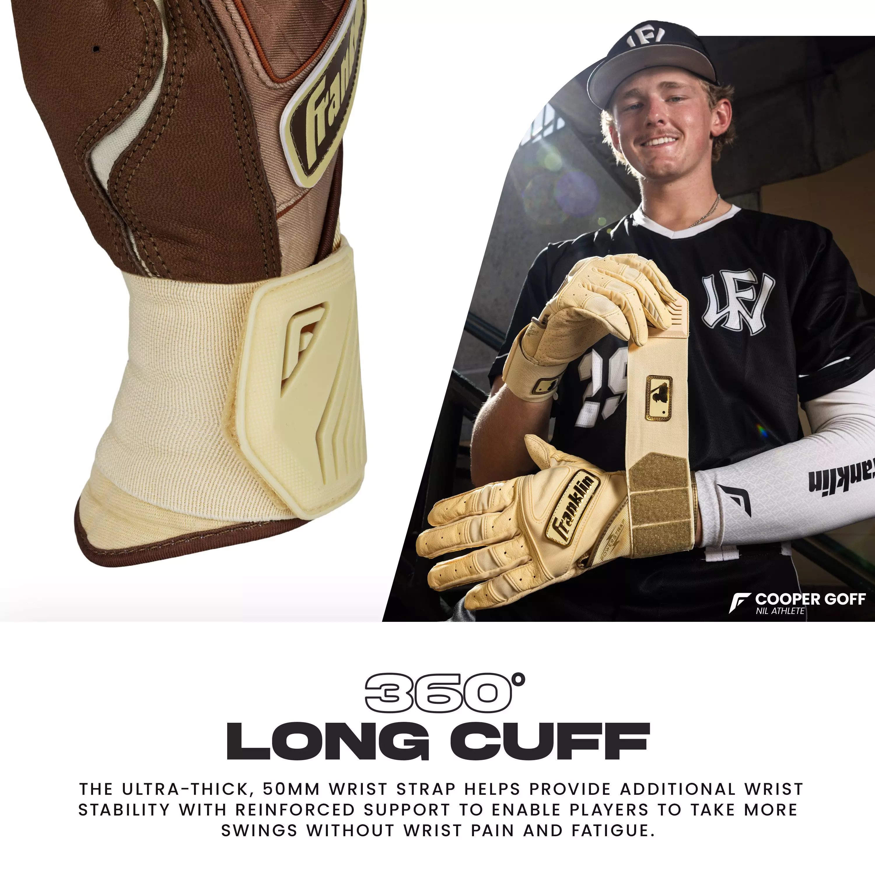Franklin Sports Adults' MLB Powerstrap Batting Gloves - Mocha/Vanilla - MOCHA/VANILLA