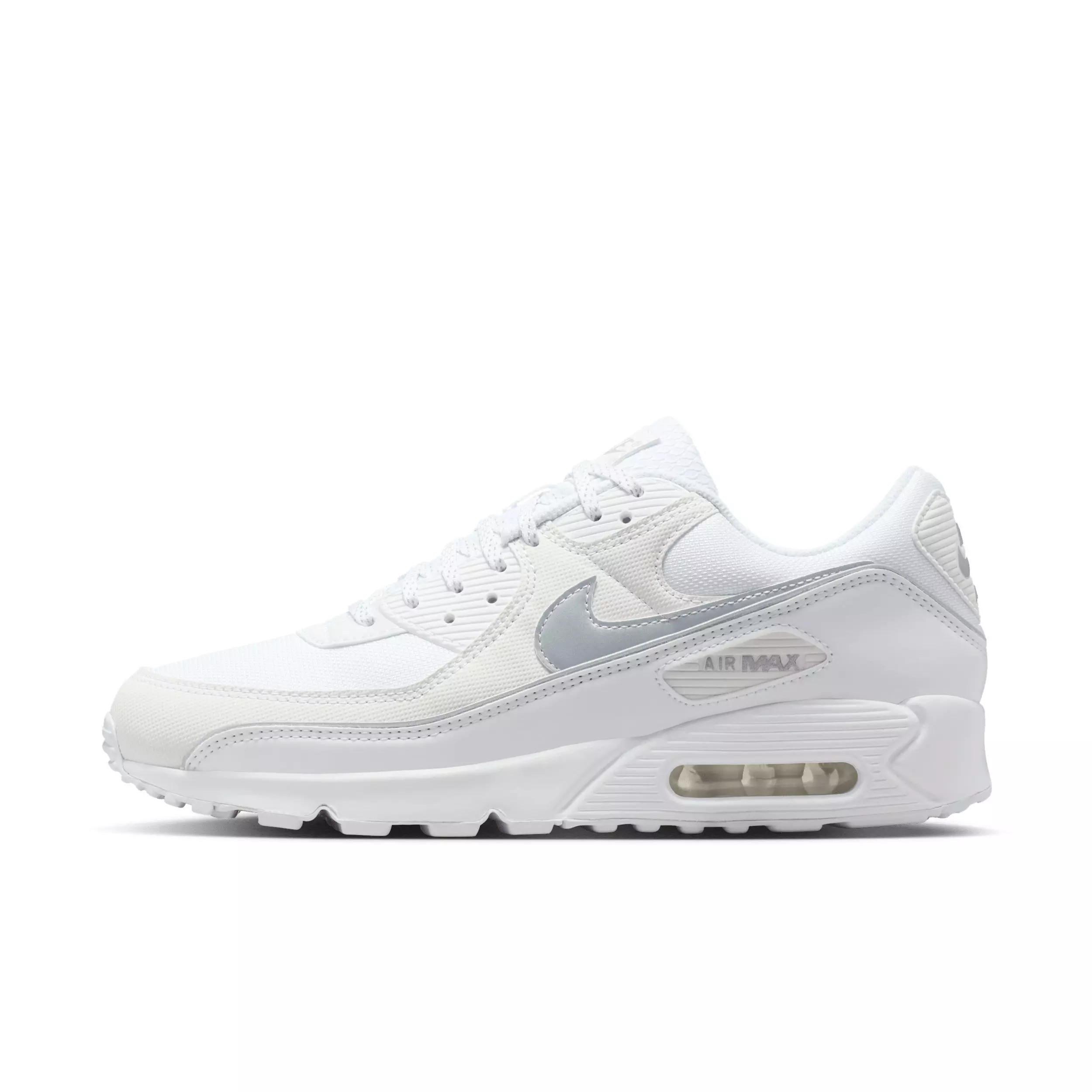 Nike Air Max 90 Premium "White/White/Metallic Silver" Men's Shoe - WHITE/WHITE/SILVER