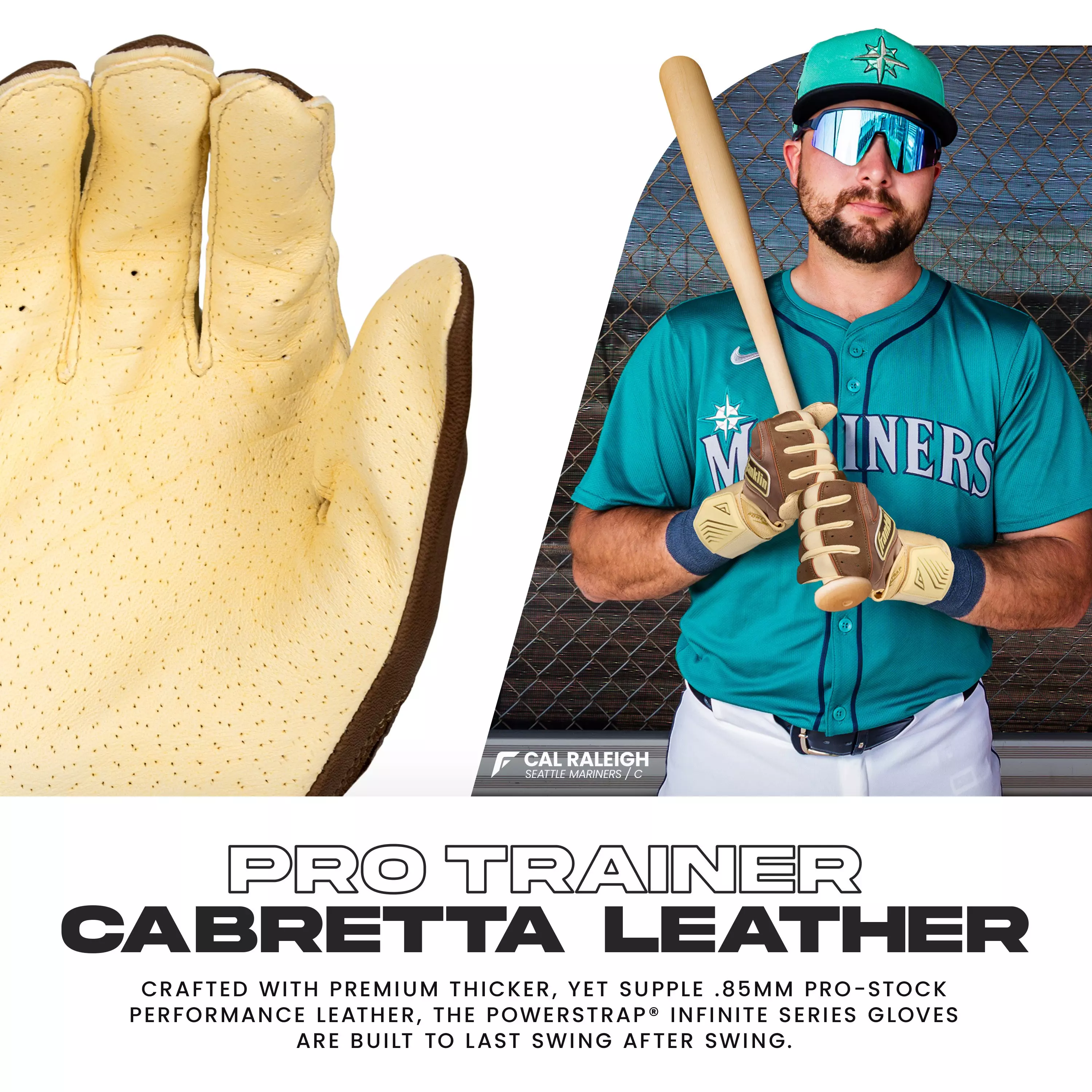Franklin Sports Big Kids' MLB Powerstrap Batting Gloves - Mocha/Vanilla - MOCHA/VANILLA