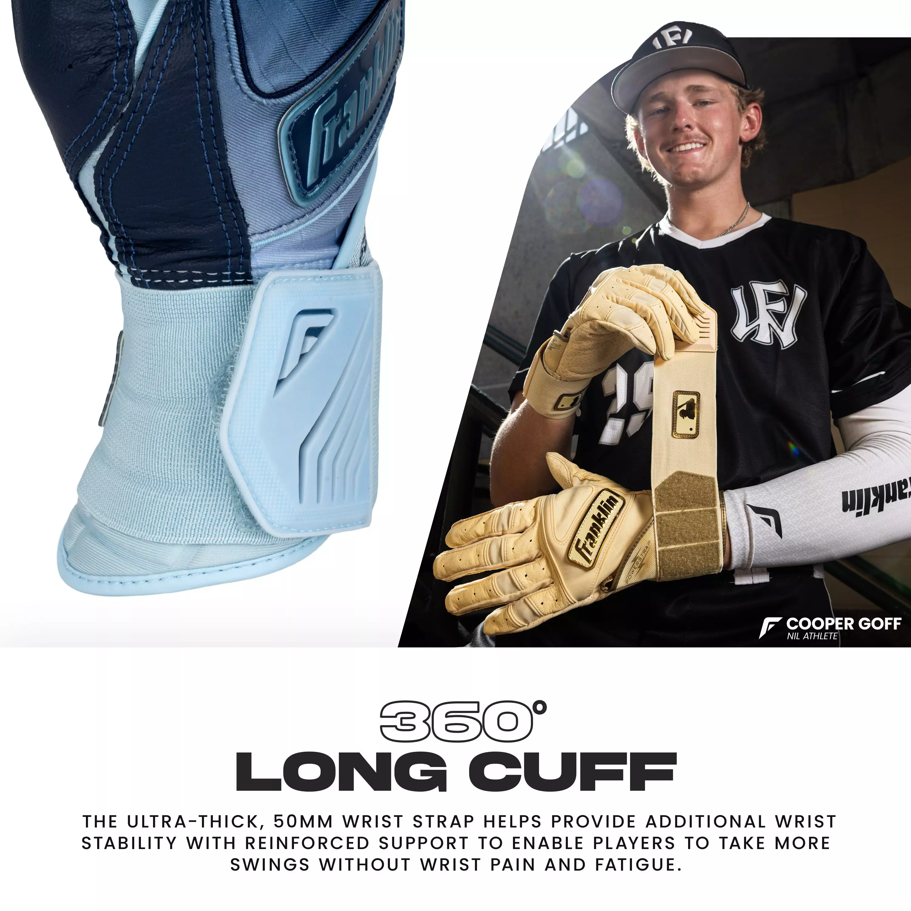 Franklin Sports Big Kids' MLB Powerstrap Batting Gloves - Artic - ARTIC