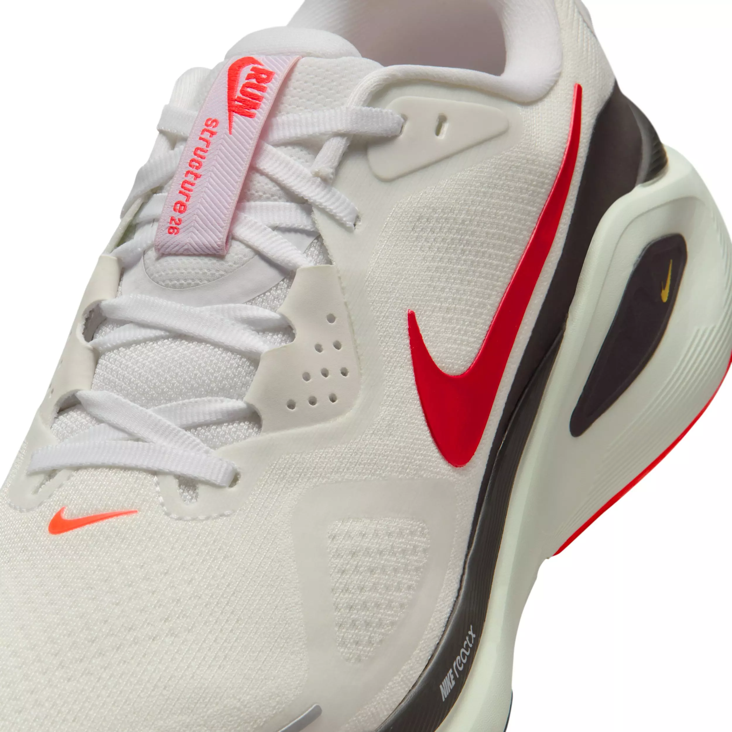 Nike Structure 26 "White/Medium Ash/Spruce Aura/Bright Crimson" Men's Running Shoe - WHITE/MD ASH/SPRUCE/CRIMSON