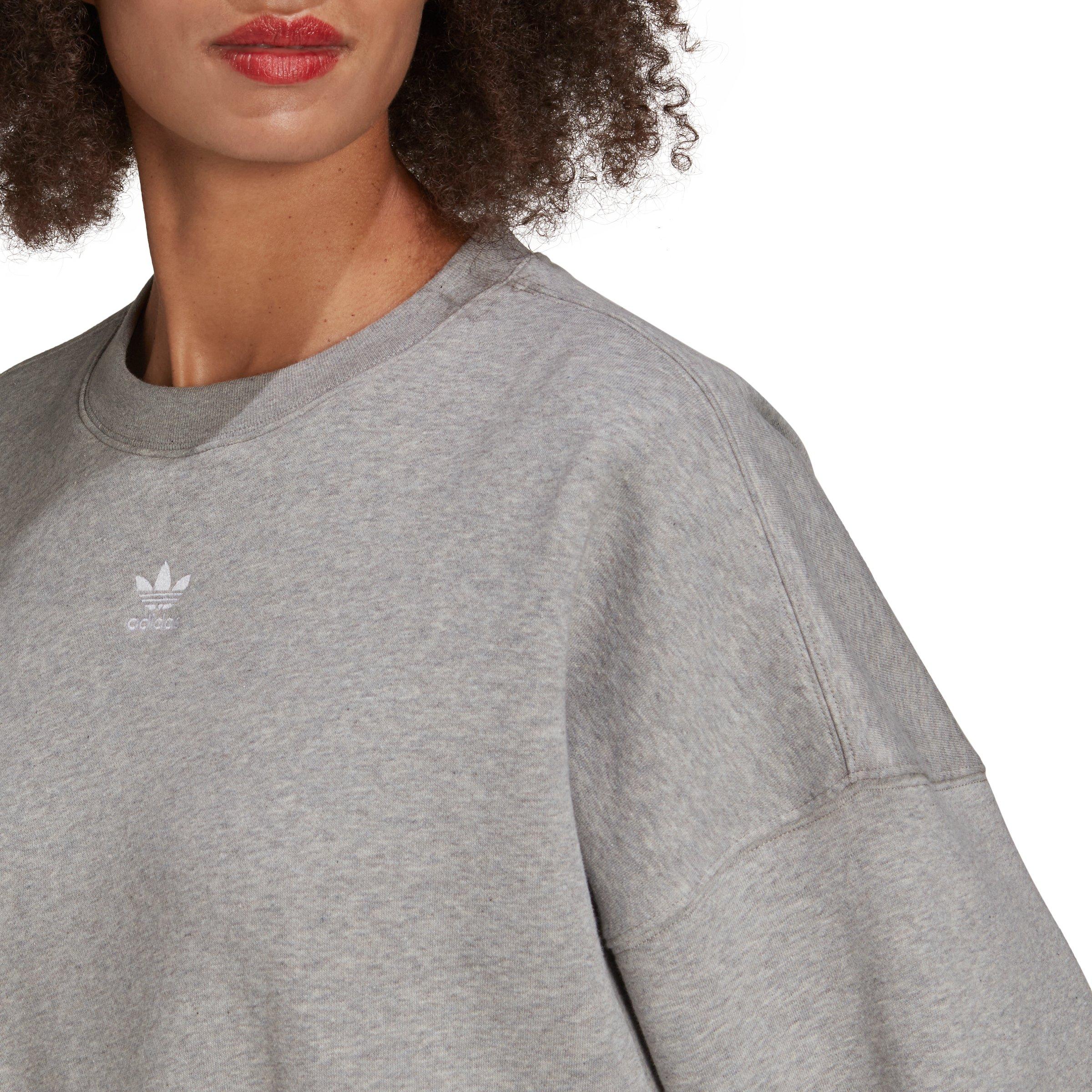 adidas Women\'s Hibbett - Adicolor Gear Essentials City Originals | Fleece Sweatshirt-Grey