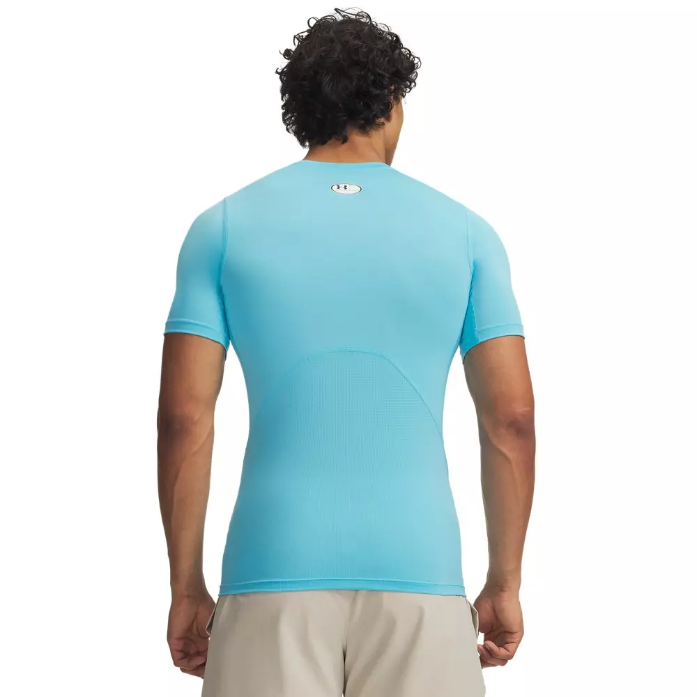 Under Armour Men's HeatGear Compression Short Sleeve Shirt - Turquoise/White - TURQUOISE/WHITE