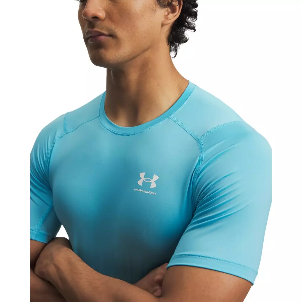 Under Armour Men's HeatGear Compression Short Sleeve Shirt - Turquoise/White - TURQUOISE/WHITE