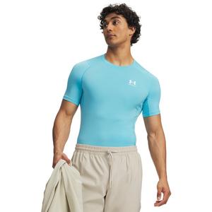 Under Armour Men's HeatGear Compression Short Sleeve Shirt - Turquoise/White - TURQUOISE/WHITE