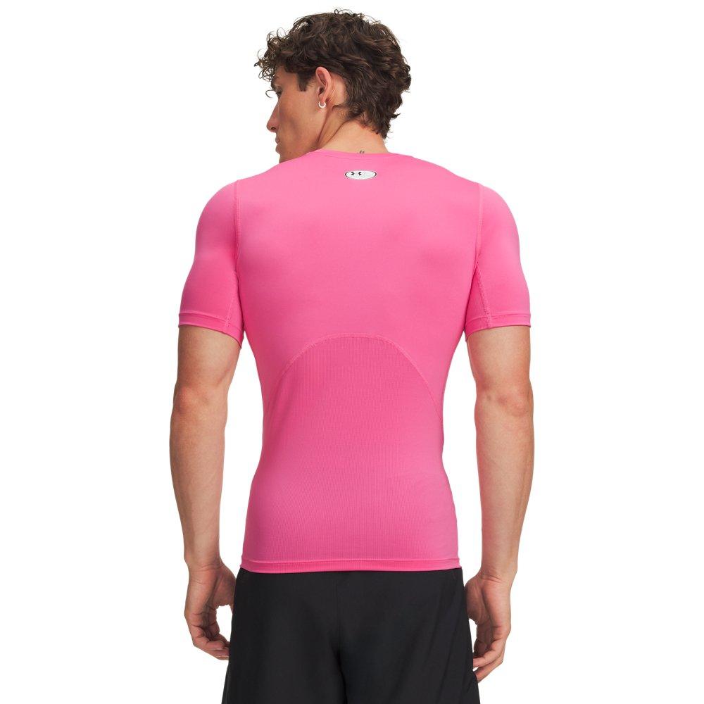 Under Armour Men's HeatGear Compression Short Sleeve Shirt - Pink/White - PINK/WHITE