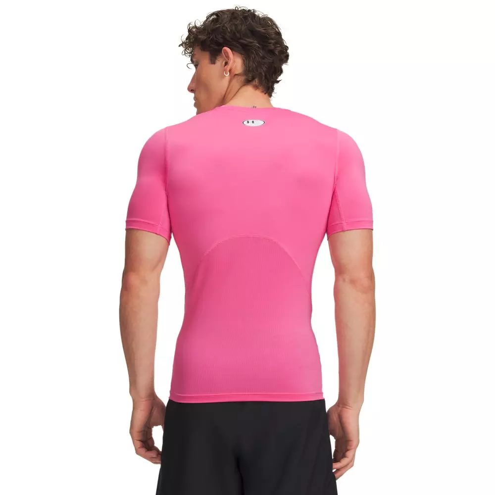 Under Armour Men's HeatGear Compression Short Sleeve Shirt - Pink/White - PINK/WHITE