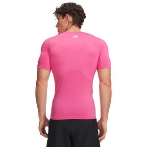 Under Armour Men's HeatGear Compression Short Sleeve Shirt - Pink/White - PINK/WHITE