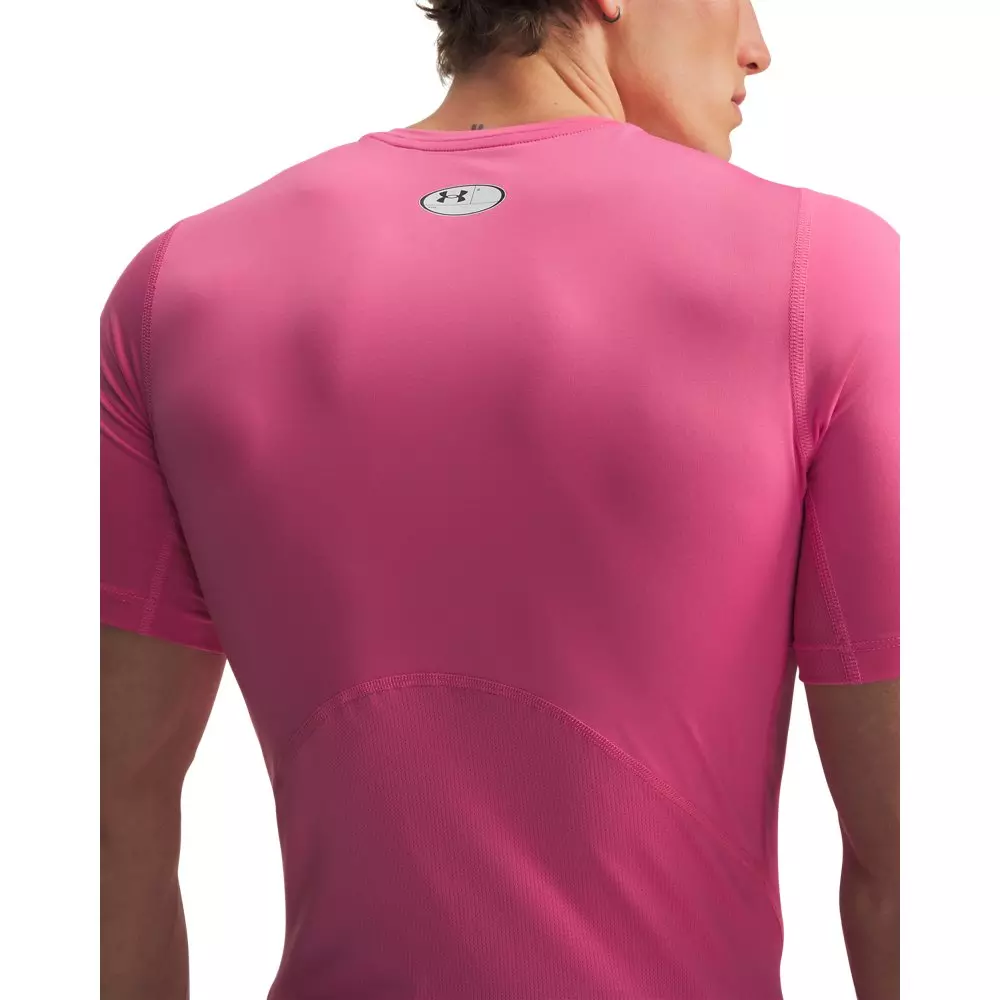 Under Armour Men's HeatGear Compression Short Sleeve Shirt - Pink/White - PINK/WHITE