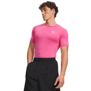 Under Armour Men's HeatGear Compression Short Sleeve Shirt - Pink/White - PINK/WHITE