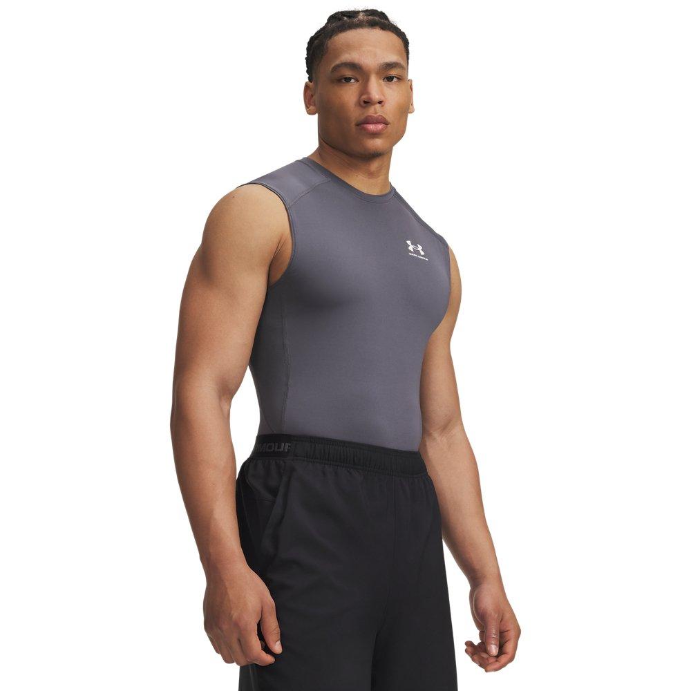 Under Armour Men's HeatGear Compression Sleeveless Tank - Grey/White - GREY/WHITE