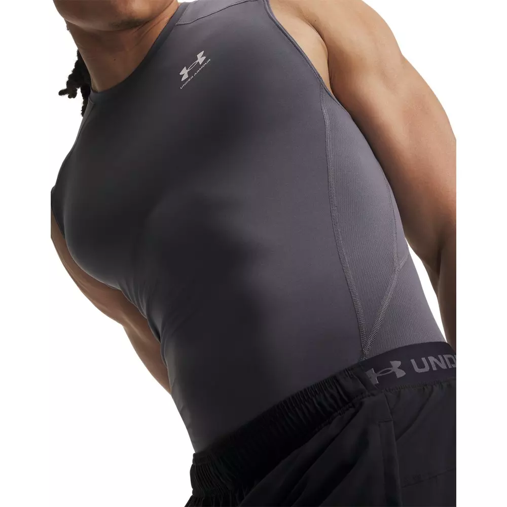 Under Armour Men's HeatGear Compression Sleeveless Tank - Grey/White - GREY/WHITE