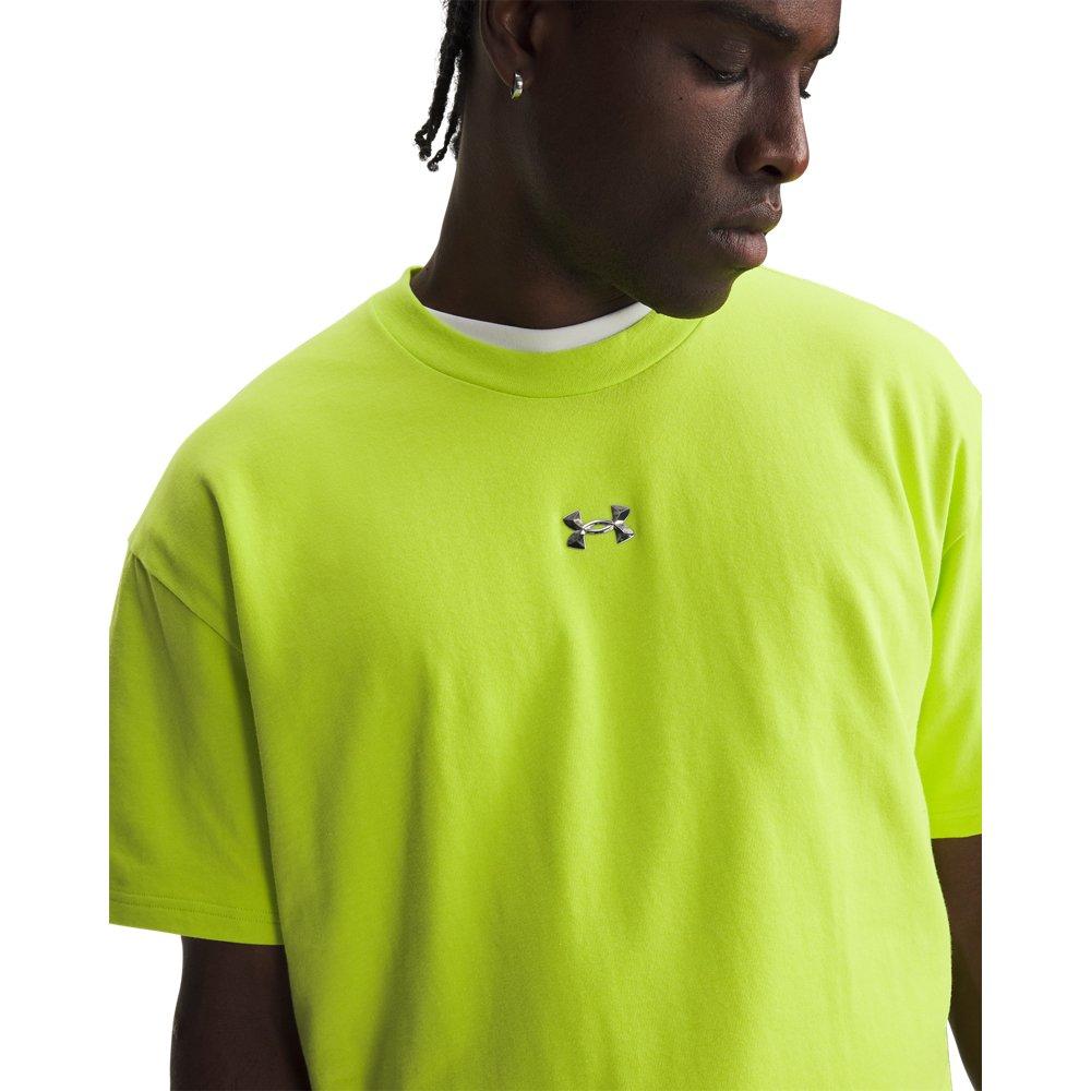 Under Armour Men's Heavyweight Metal Logo Short Sleeve - Neon Green - NEON GREEN